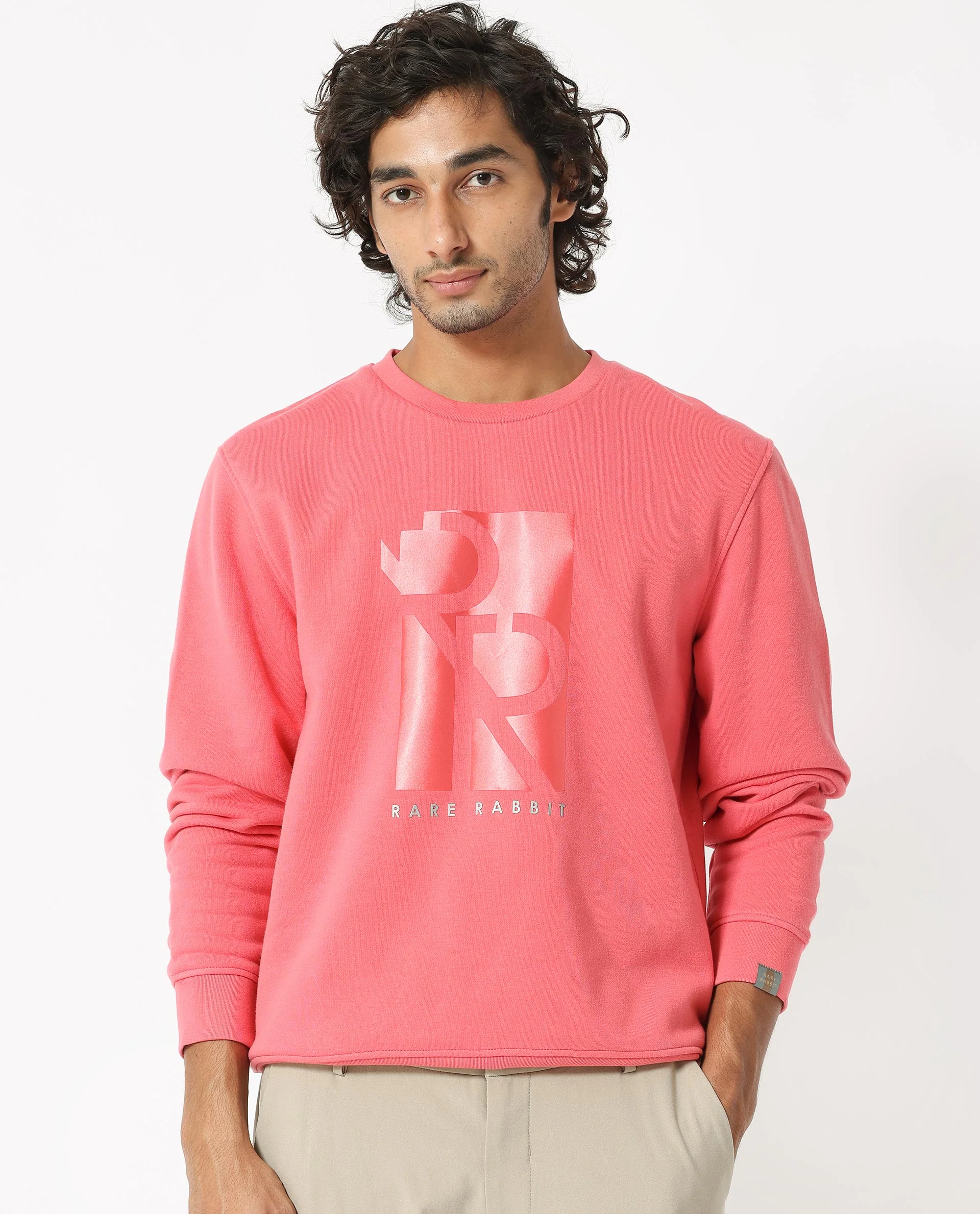 Rare Rabbit Men's Depth Red Cotton Graphic Print Regular Fit Full Sleeve Crew Neck Sweatshirt - Image 5