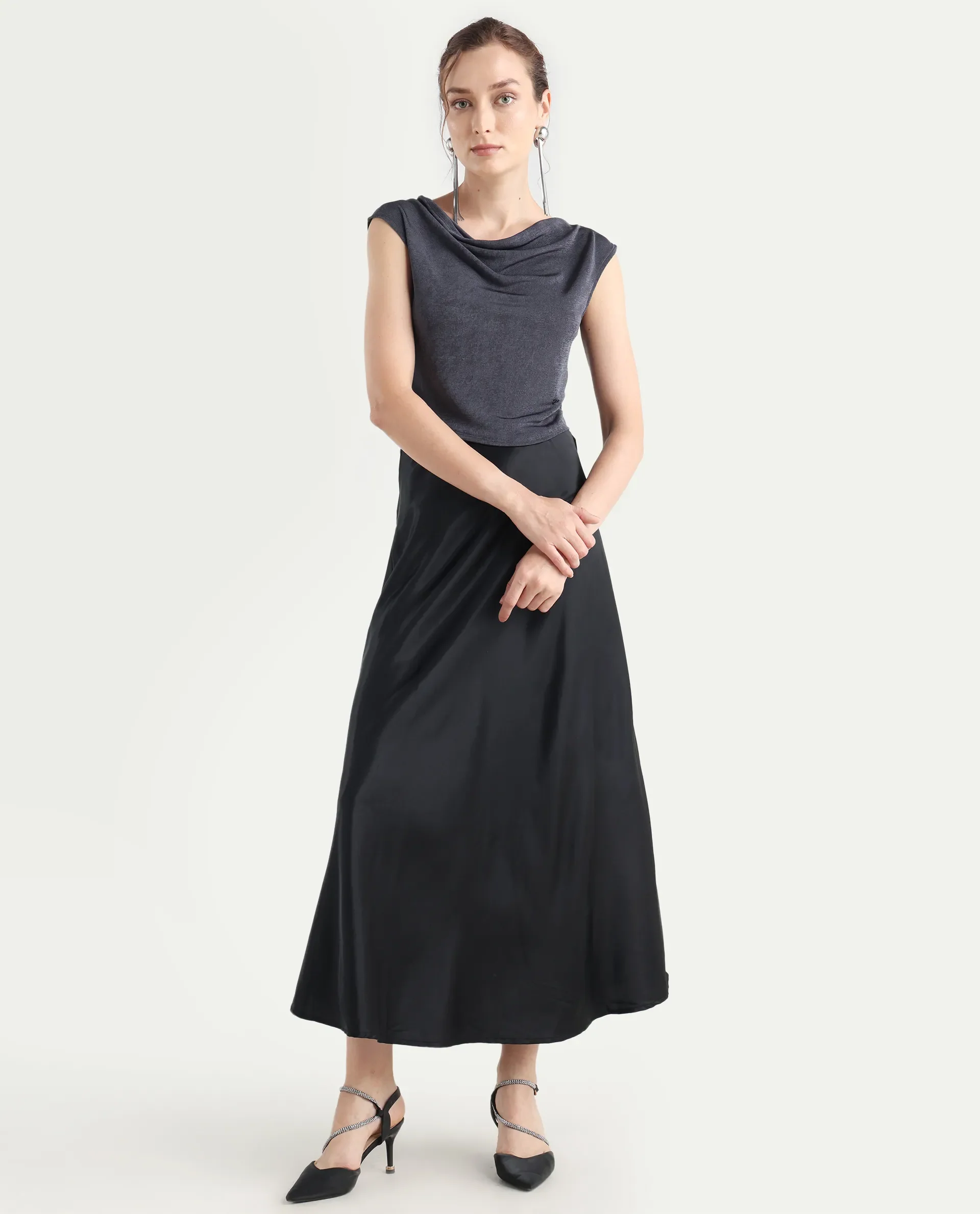 Rareism Women's Derep B Black Satin Plain Ankle Length Straight Fit Skirt - Image 2