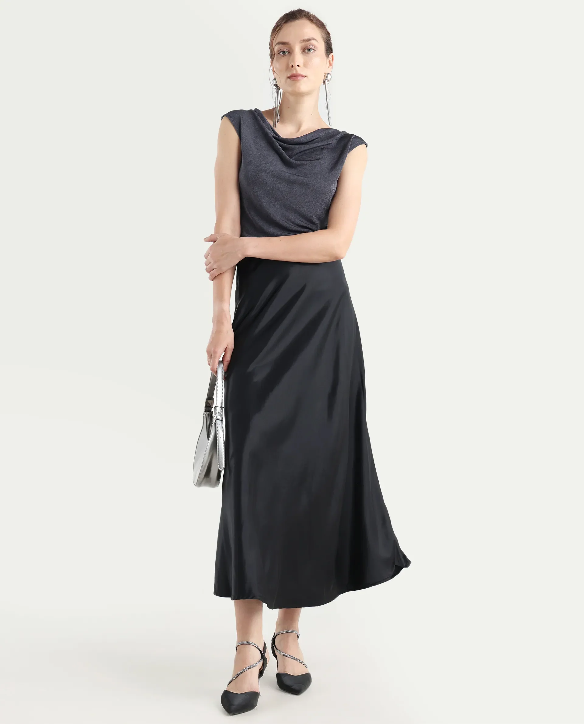 Rareism Women's Derep B Black Satin Plain Ankle Length Straight Fit Skirt - Image 3