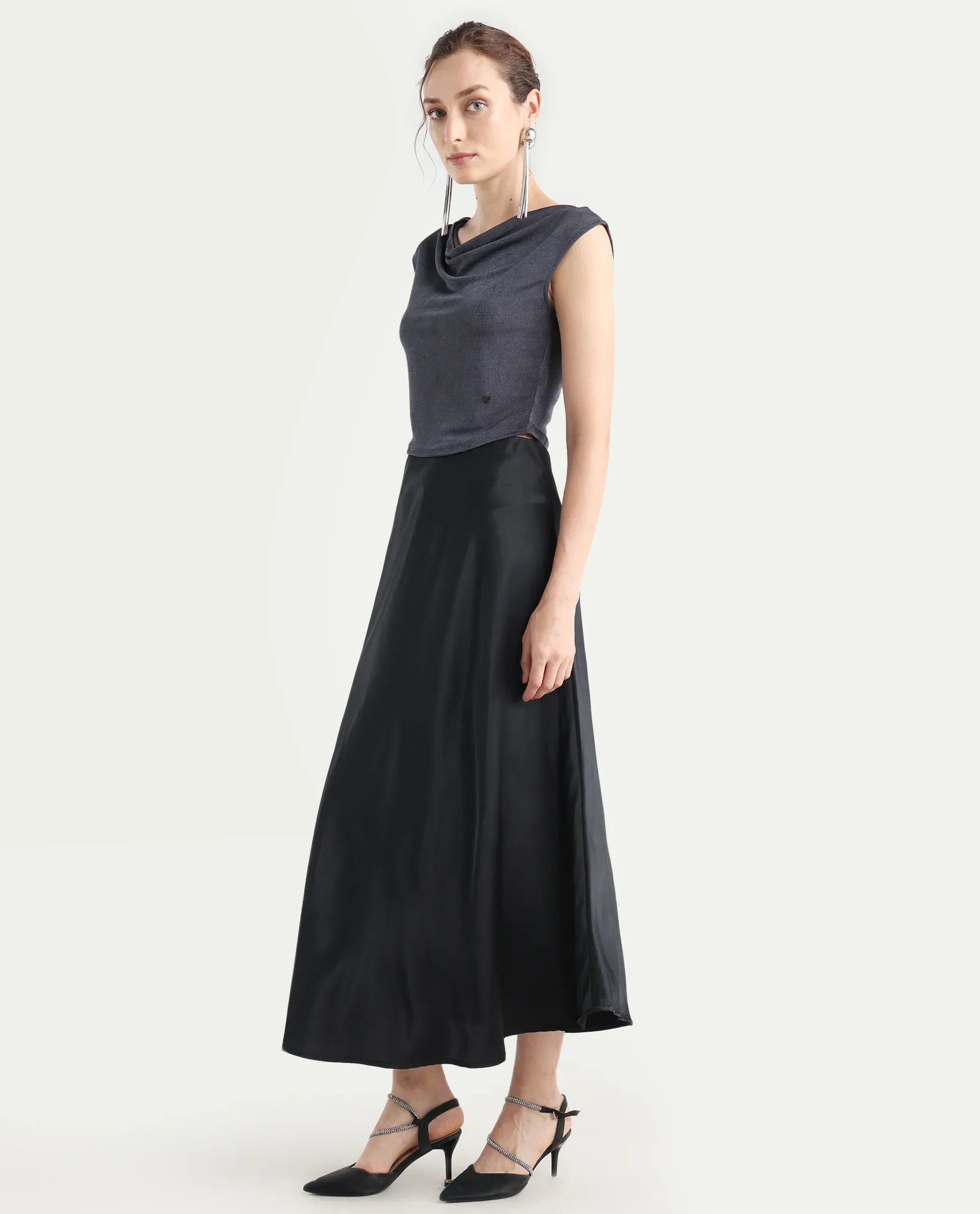 Rareism Women's Derep B Black Satin Plain Ankle Length Straight Fit Skirt - Image 6