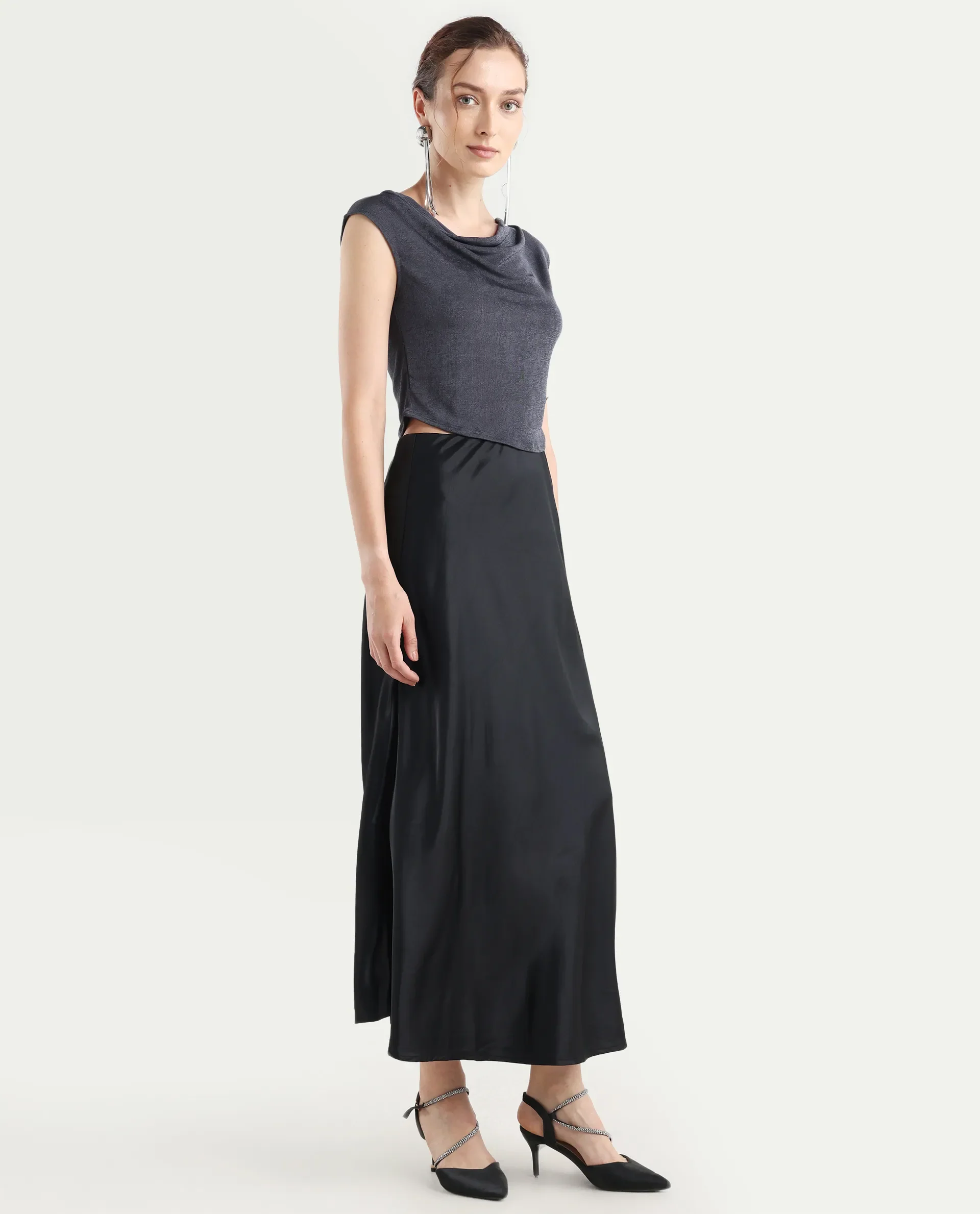 Rareism Women's Derep B Black Satin Plain Ankle Length Straight Fit Skirt - Image 7