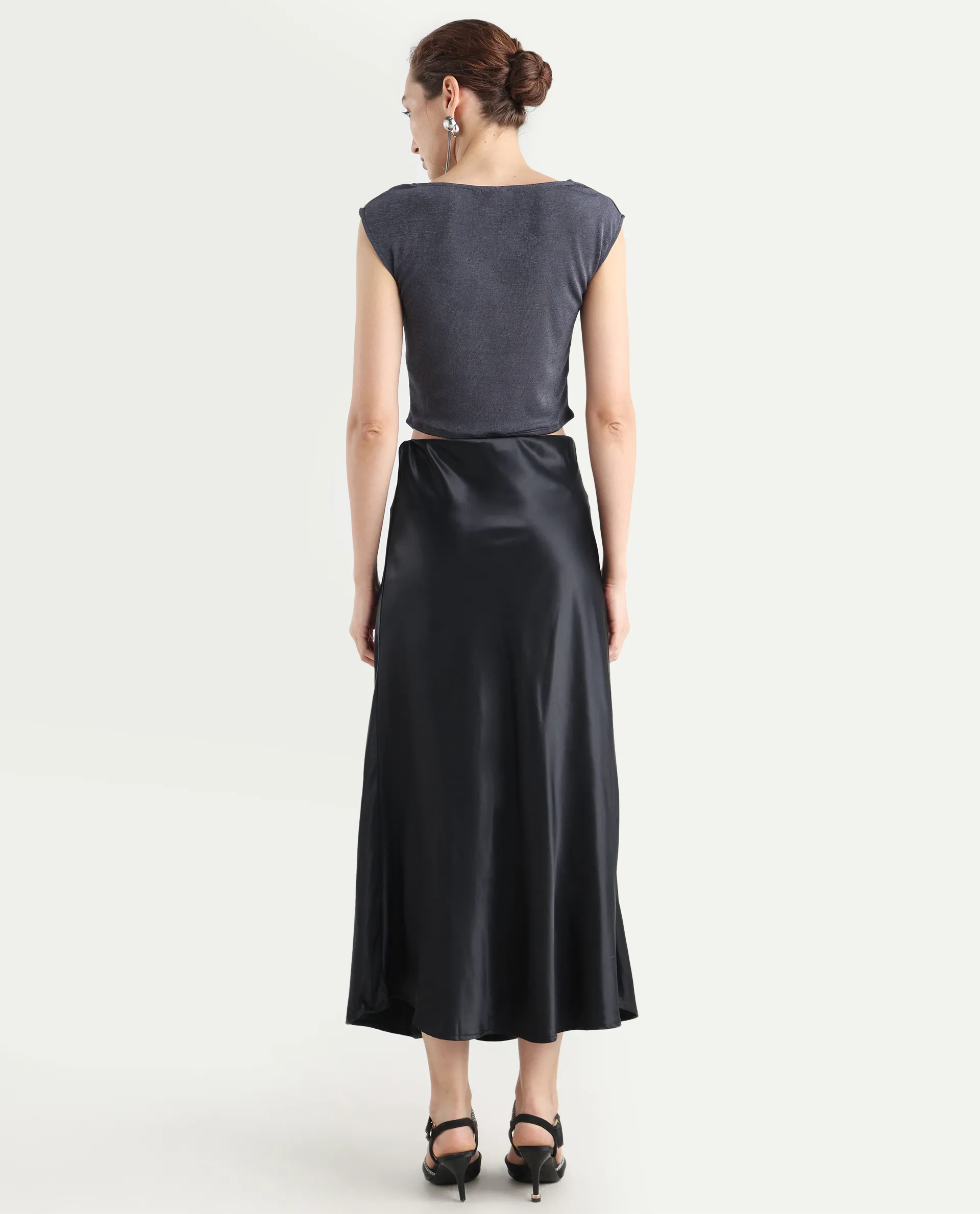 Rareism Women's Derep B Black Satin Plain Ankle Length Straight Fit Skirt - Image 8