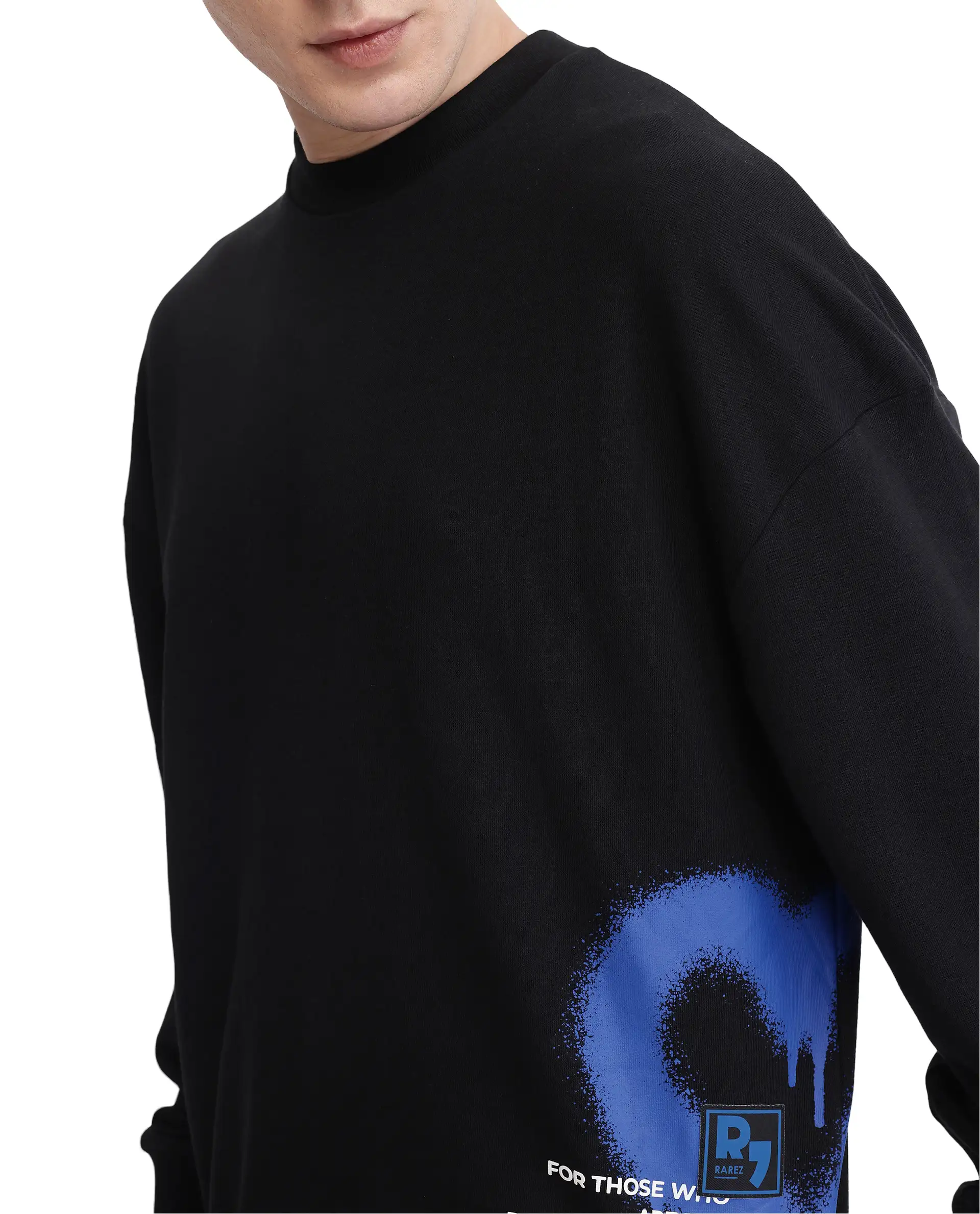 Rare Rabbit Men's Deric Black Cotton Blend Graphic Print Boxy Fit Full Sleeve Crew Neck Sweatshirt - Image 6