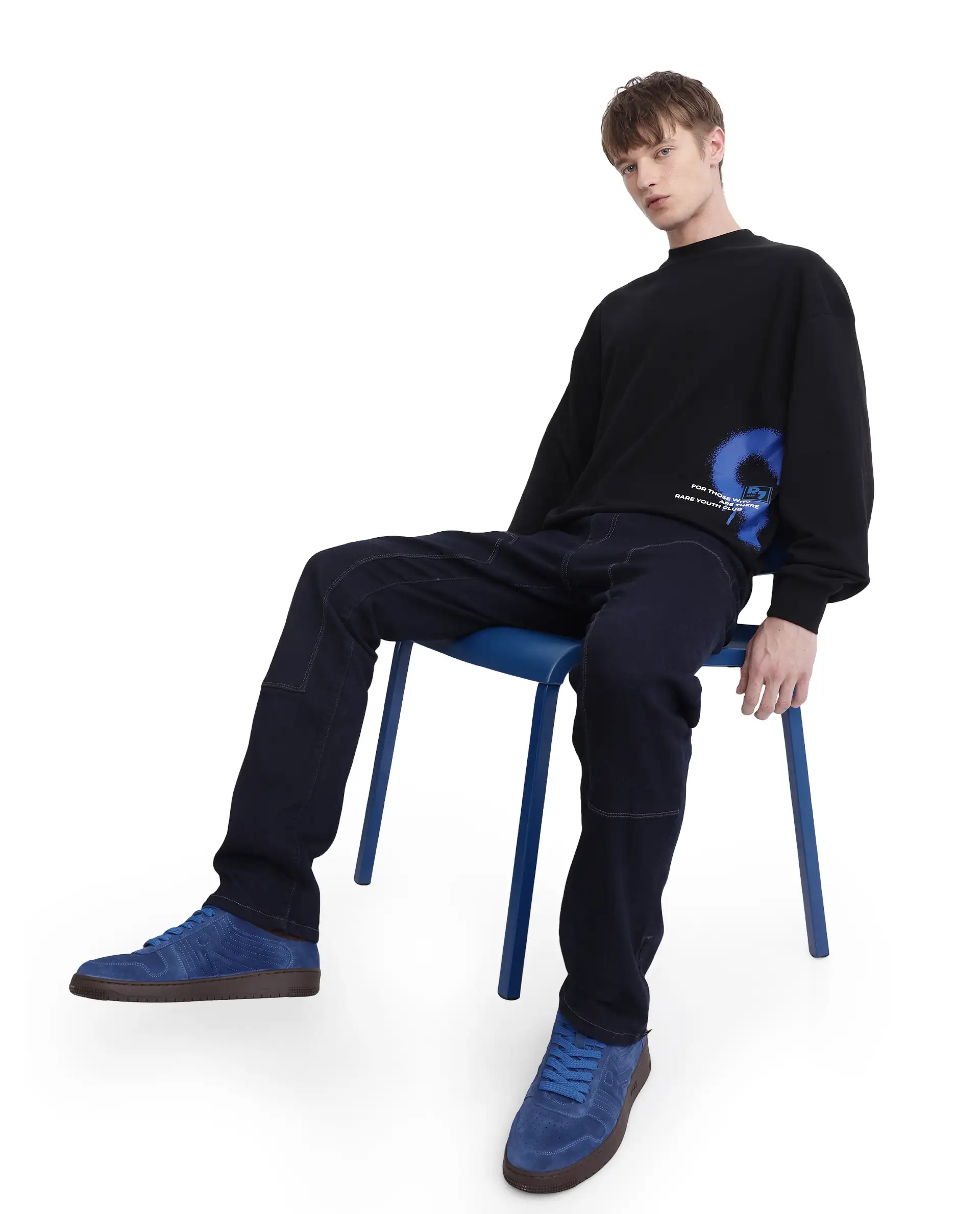 Rare Rabbit Men's Deric Black Cotton Blend Graphic Print Boxy Fit Full Sleeve Crew Neck Sweatshirt - Image 7