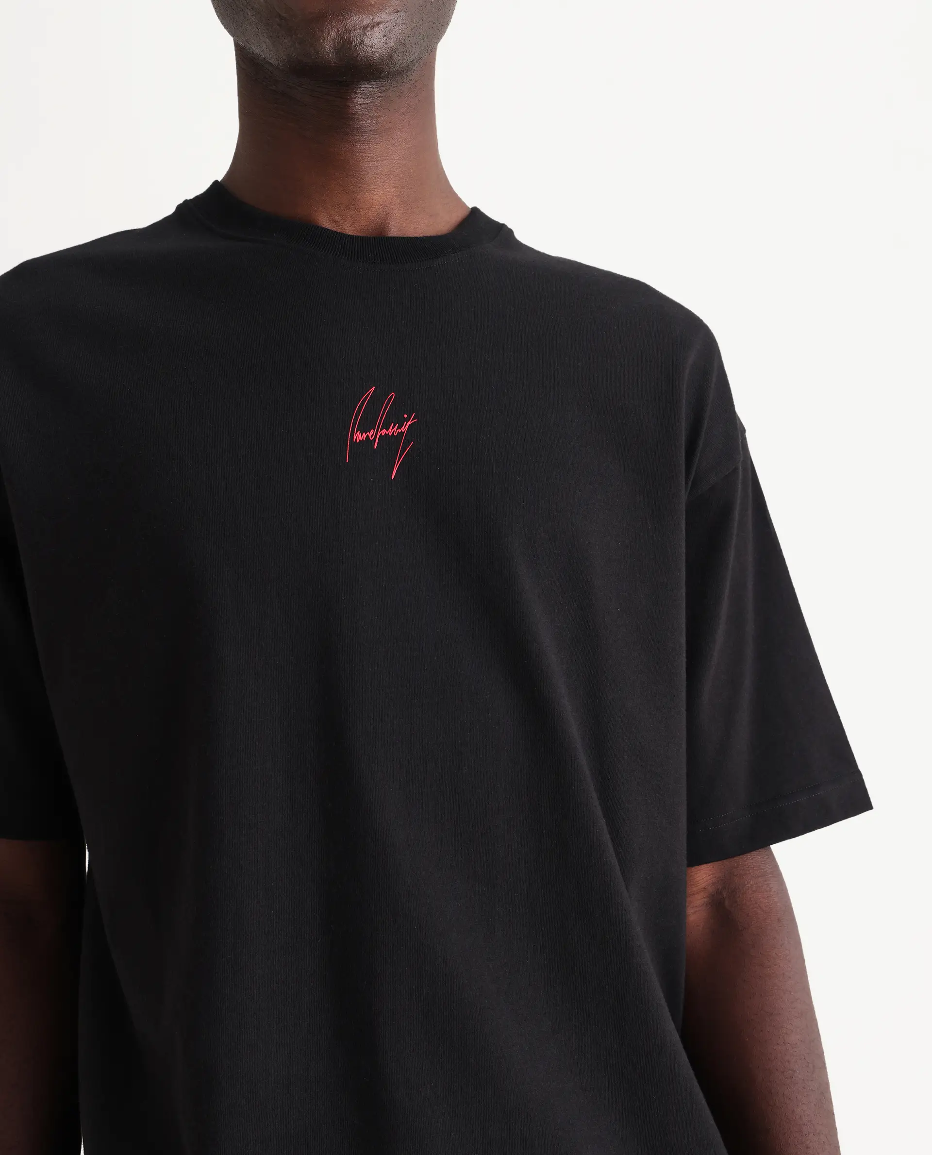 Rare Rabbit Men's Derion Black Cotton Label Print Boxy Fit Half Sleeve Crew Neck T-Shirt - Image 3