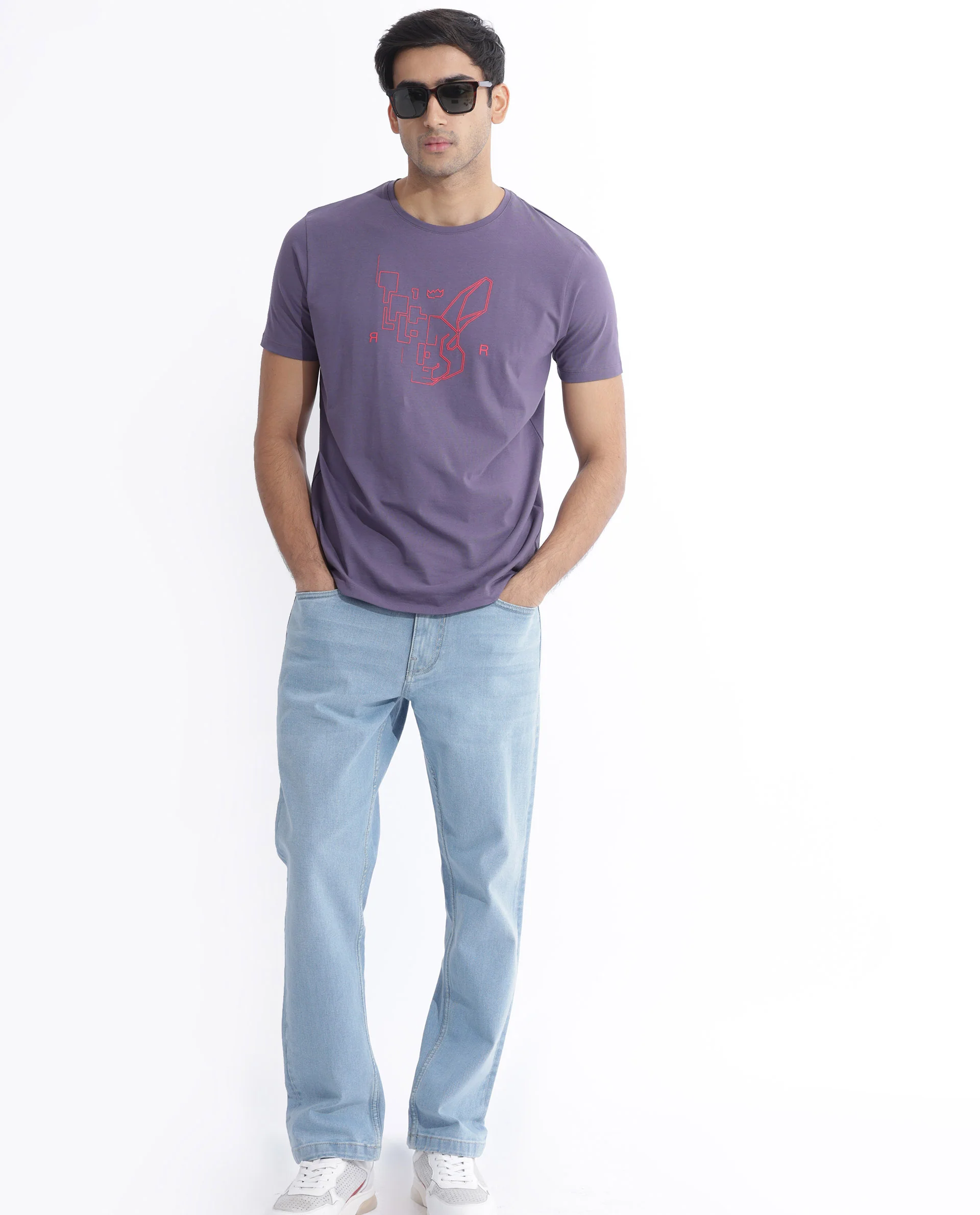 Rare Rabbit Men's Dern Dusky Purple Cotton Blend Graphic Print Regular Fit Half Sleeve Crew Neck T-Shirt - Image 3