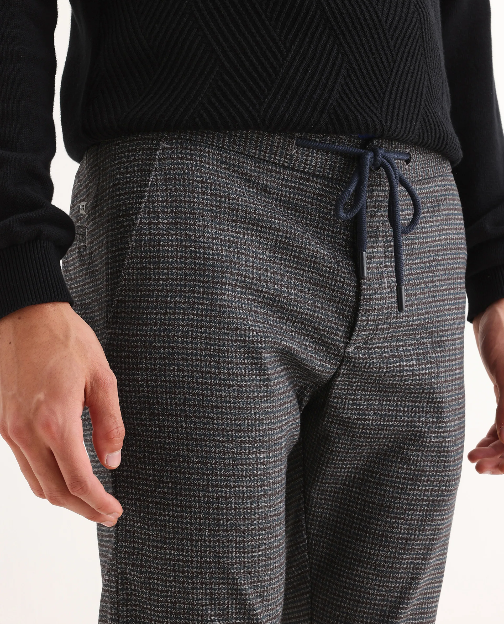 Rare Rabbit Men's Deros Dark Grey Cotton Checked Print Regular Fit Trouser - Image 3