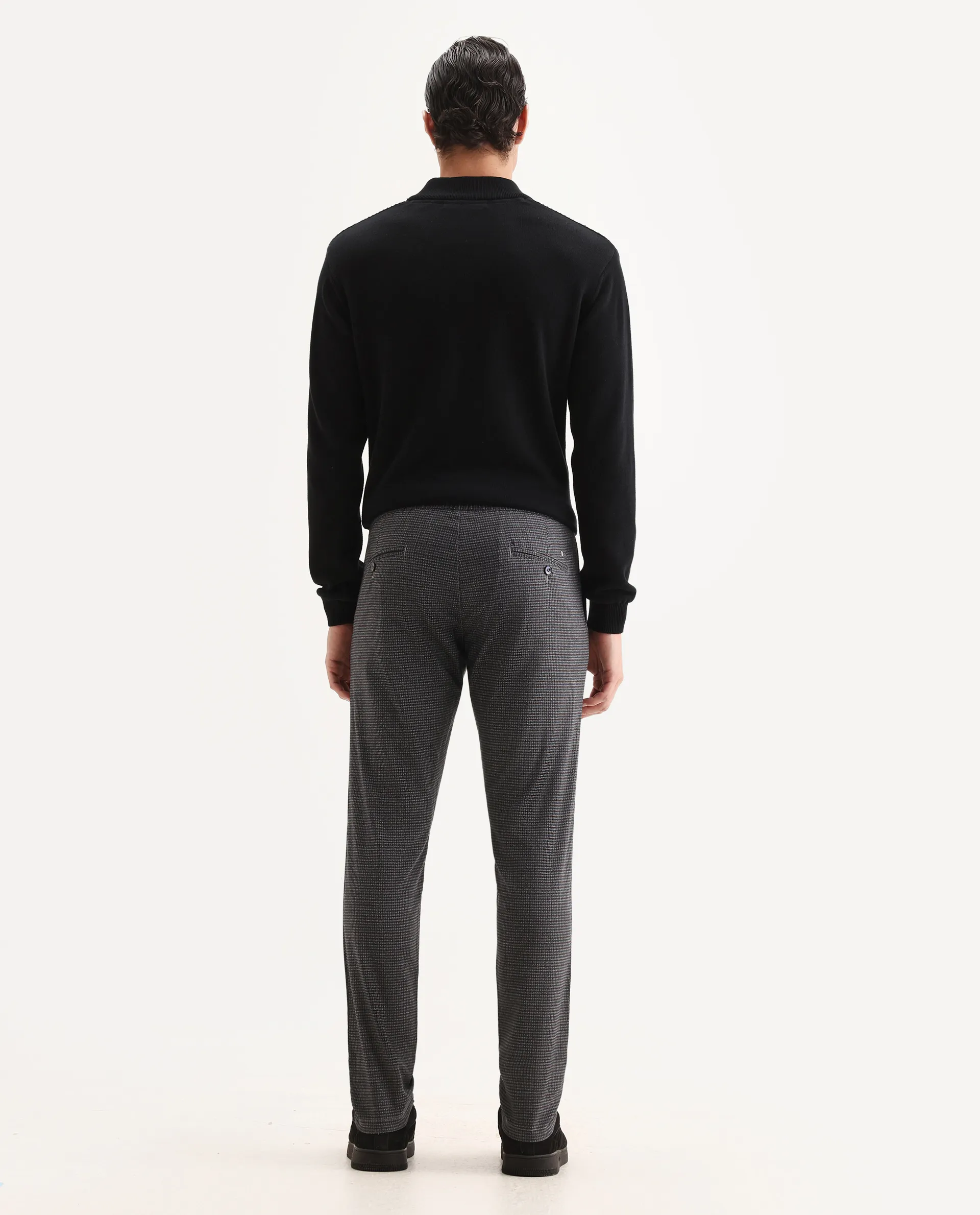 Rare Rabbit Men's Deros Dark Grey Cotton Checked Print Regular Fit Trouser - Image 7