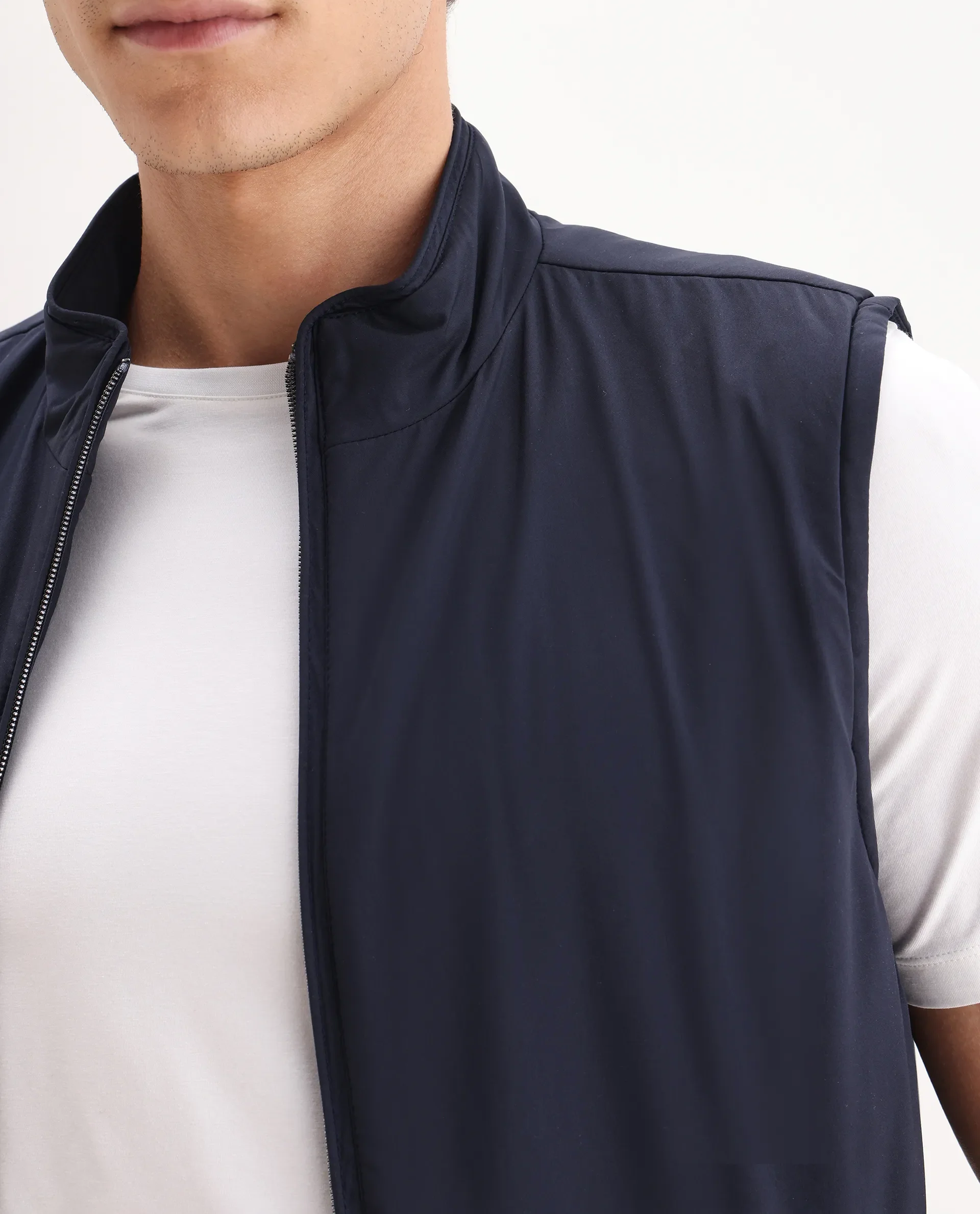 Rare Rabbit Men's Derry Navy Polyester Fabric High Neck Regular Fit Plain Jacket - Image 3