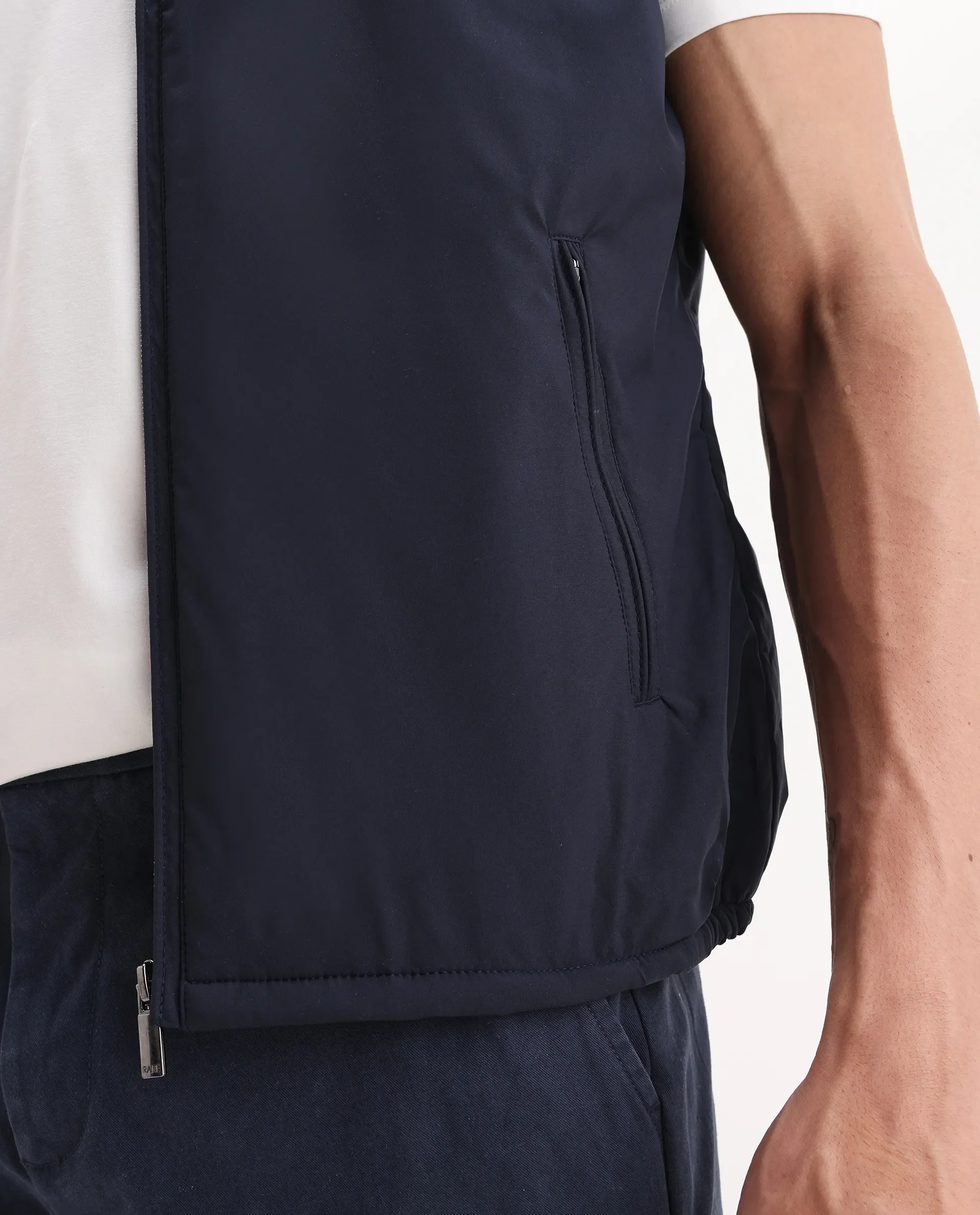 Rare Rabbit Men's Derry Navy Polyester Fabric High Neck Regular Fit Plain Jacket - Image 6