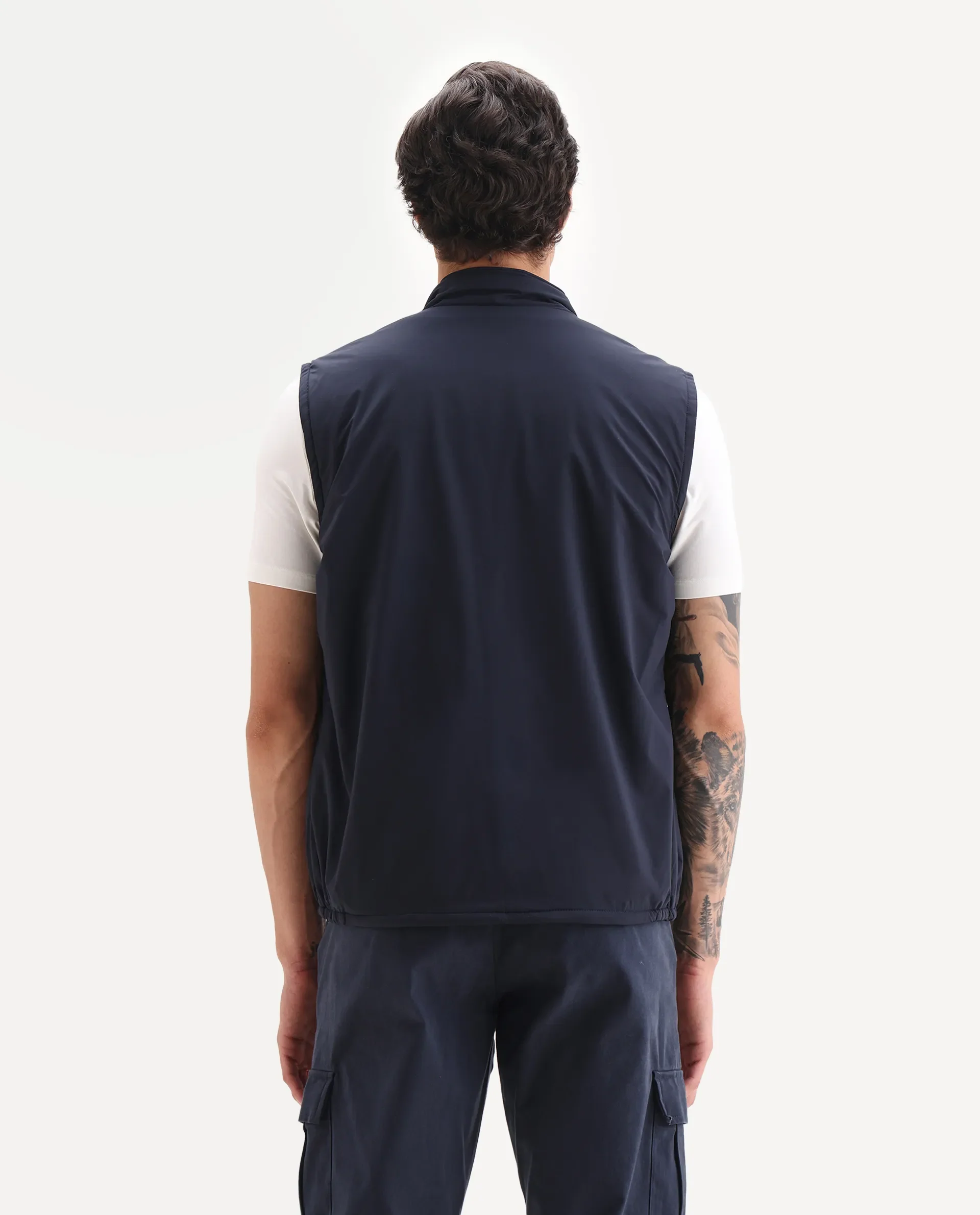 Rare Rabbit Men's Derry Navy Polyester Fabric High Neck Regular Fit Plain Jacket - Image 8