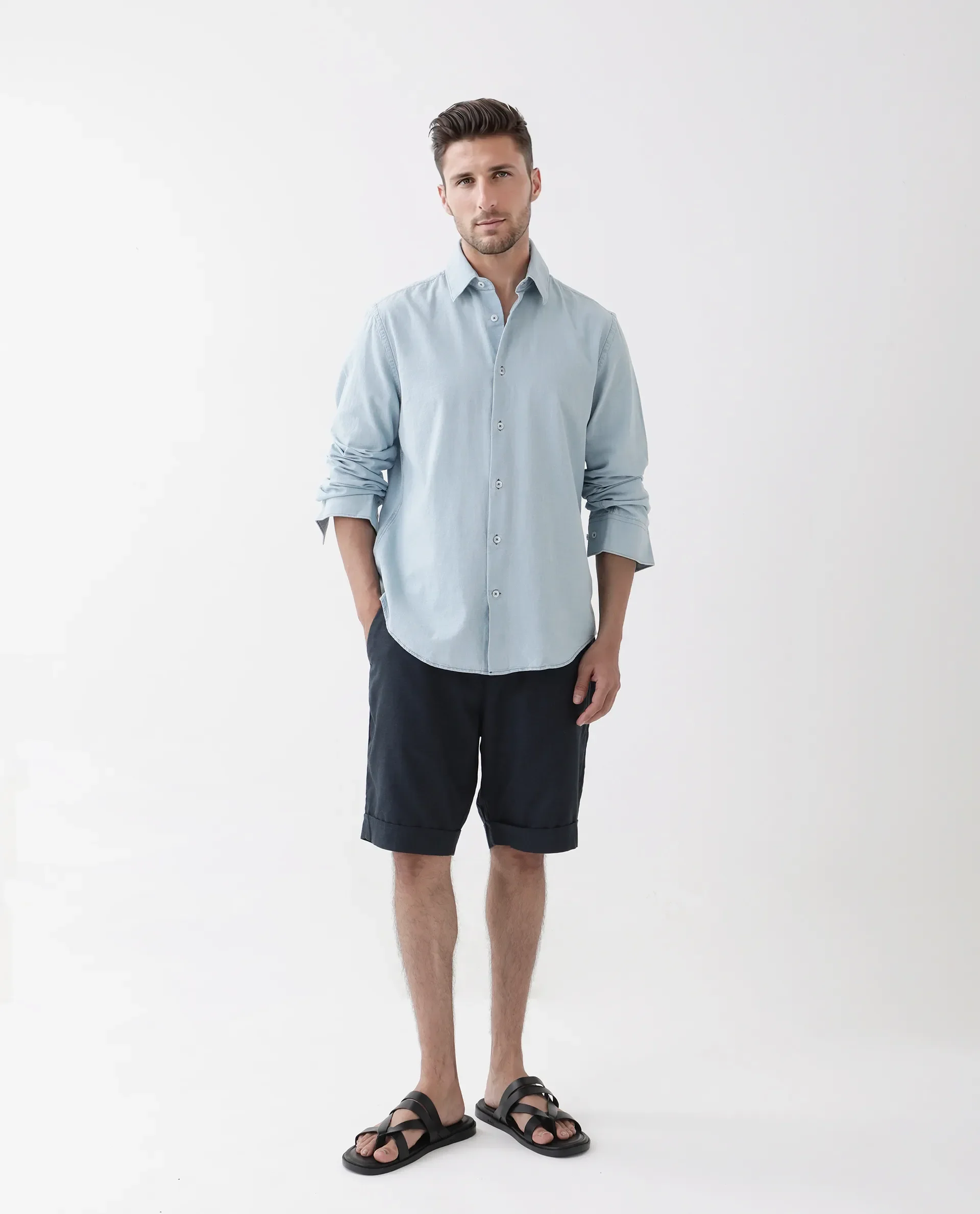 Rare Rabbit Men's Derry Blue Cotton Plain Regular Fit Full Sleeve Collared Shirt - Image 3