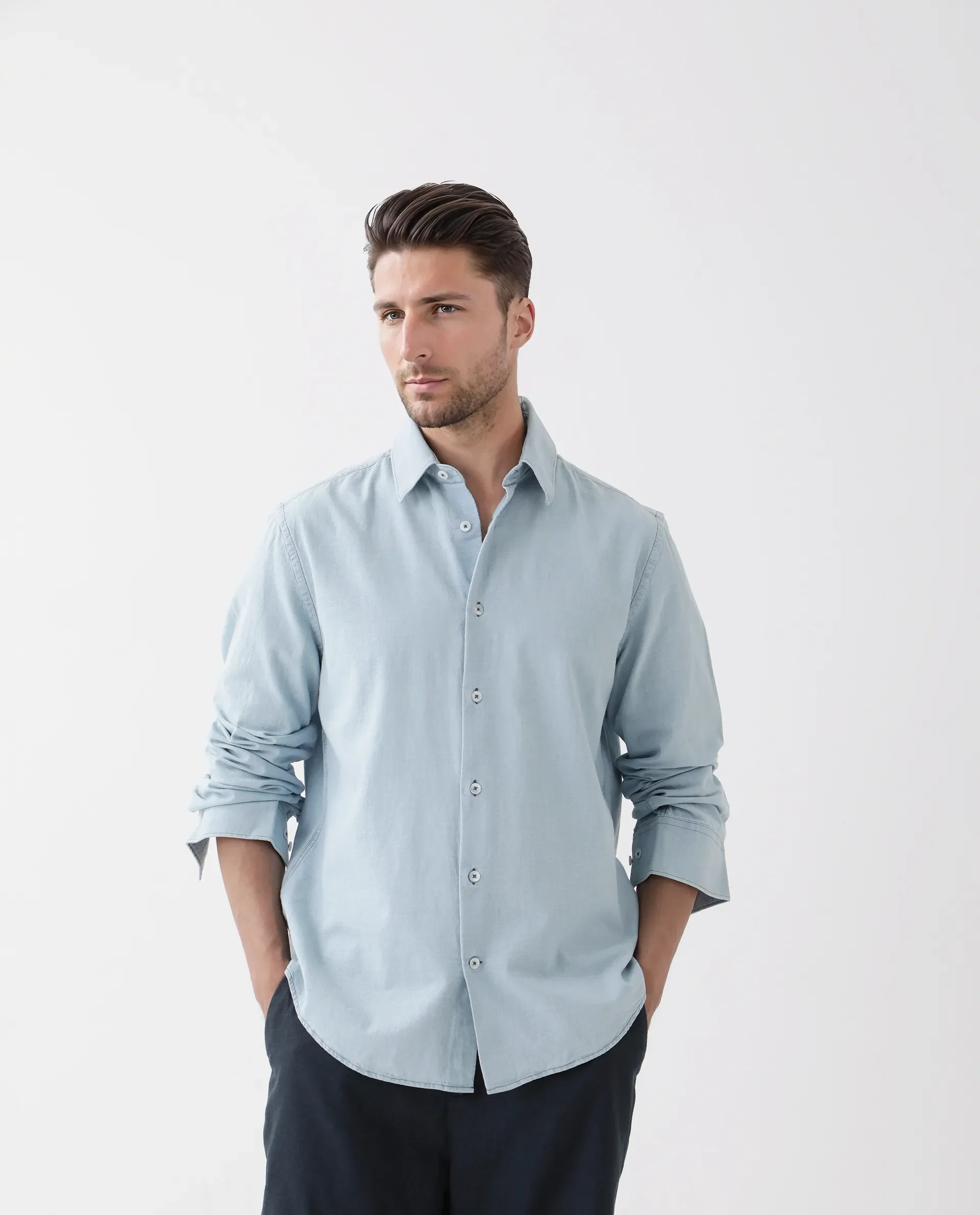 Rare Rabbit Men's Derry Blue Cotton Plain Regular Fit Full Sleeve Collared Shirt - Image 4