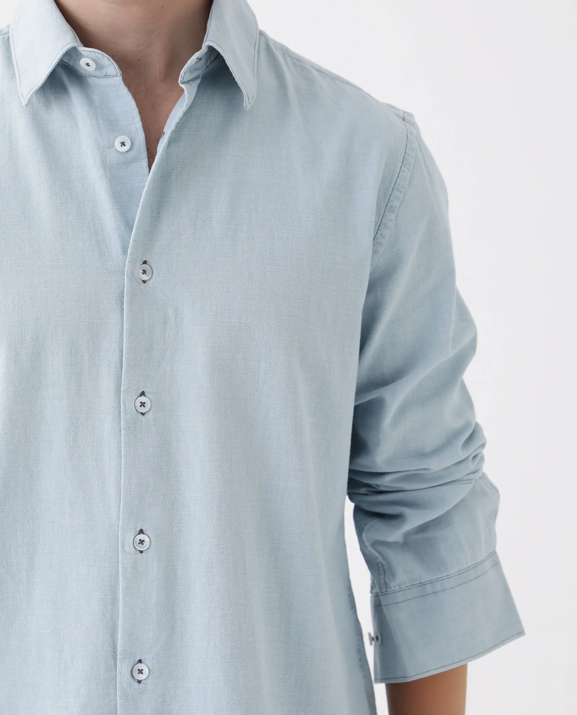 Rare Rabbit Men's Derry Blue Cotton Plain Regular Fit Full Sleeve Collared Shirt - Image 8