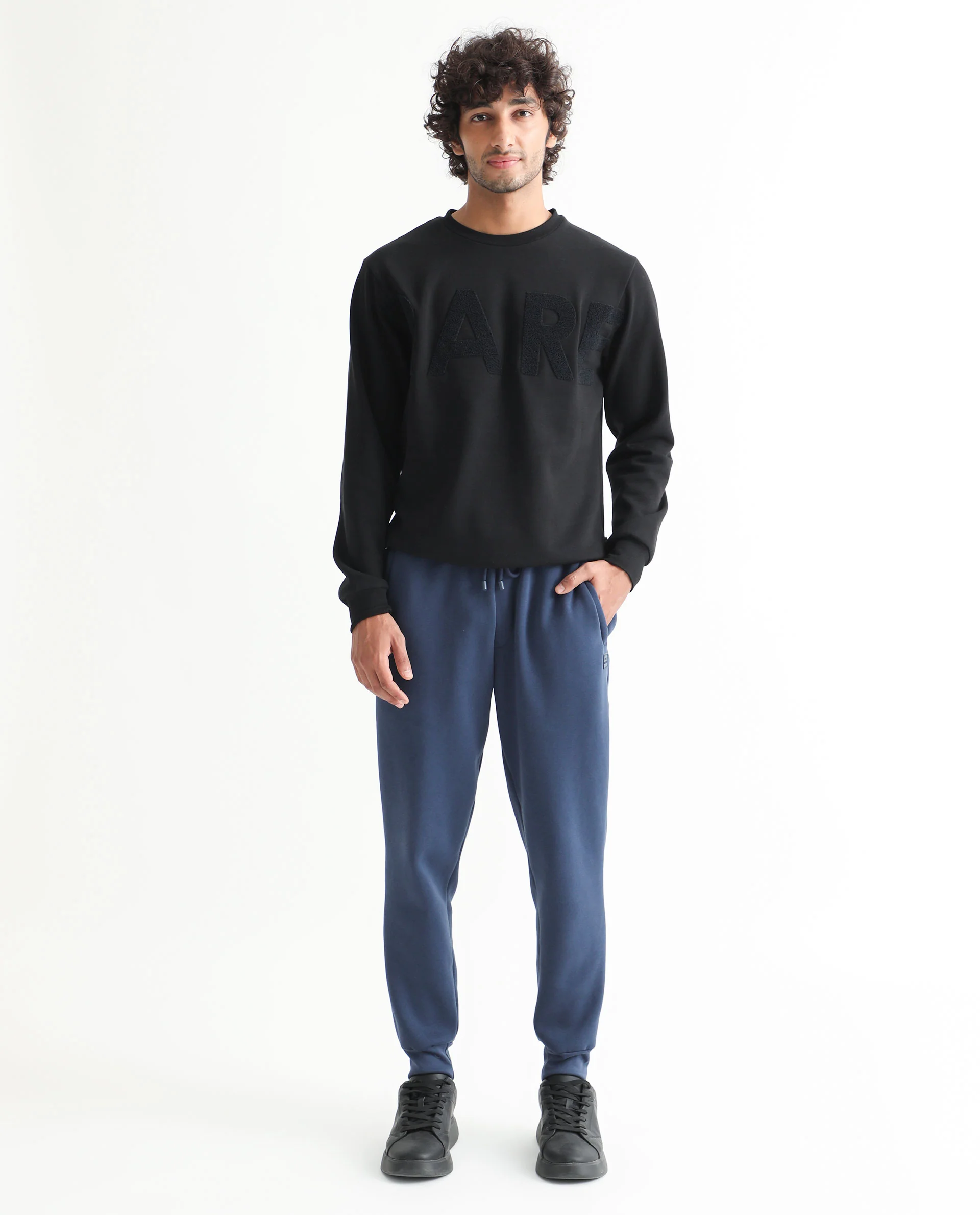 Rare Rabbit Men's Derry Dusky Blue Cotton Plain Regular Fit Joggers - Image 2