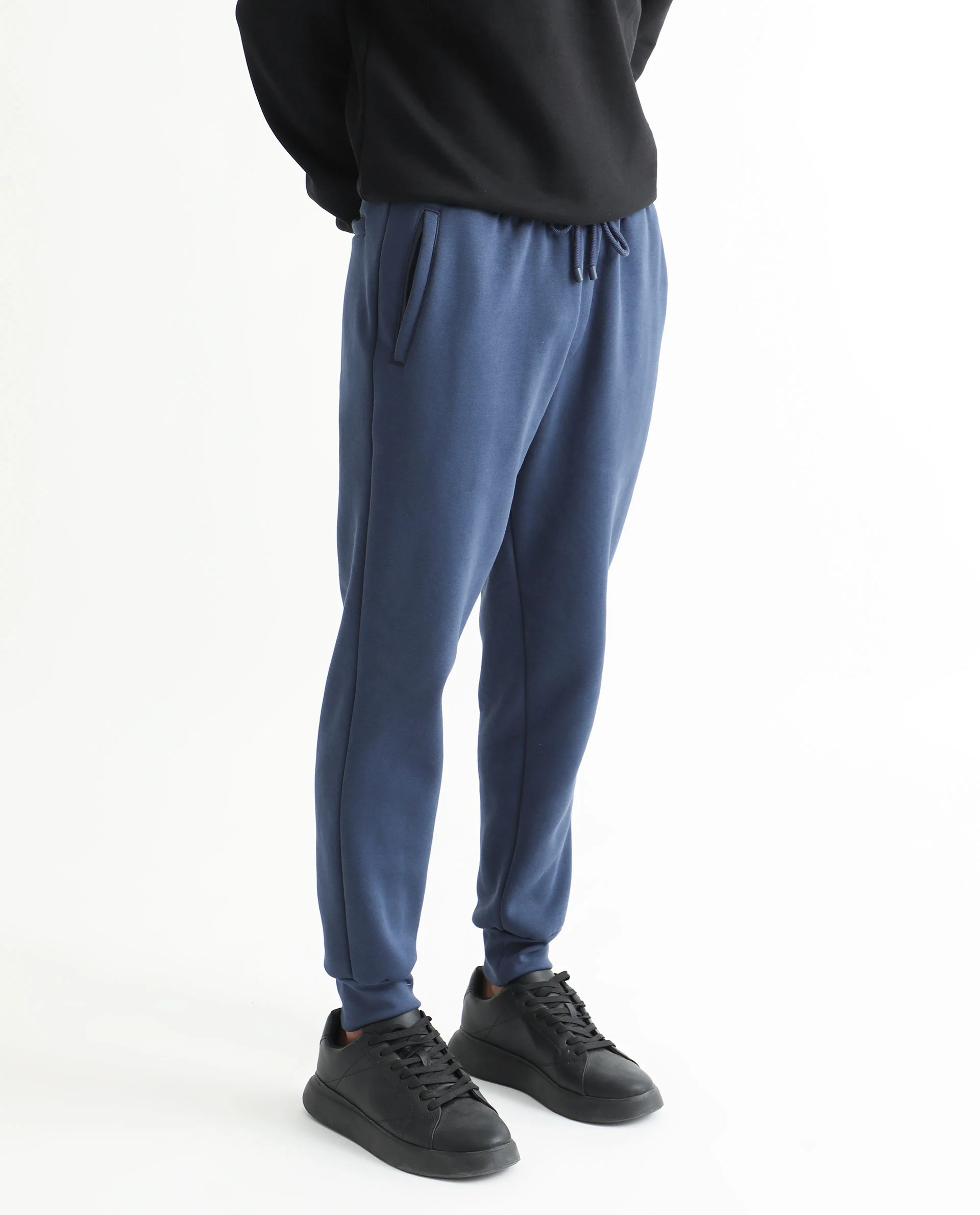 Rare Rabbit Men's Derry Dusky Blue Cotton Plain Regular Fit Joggers - Image 4