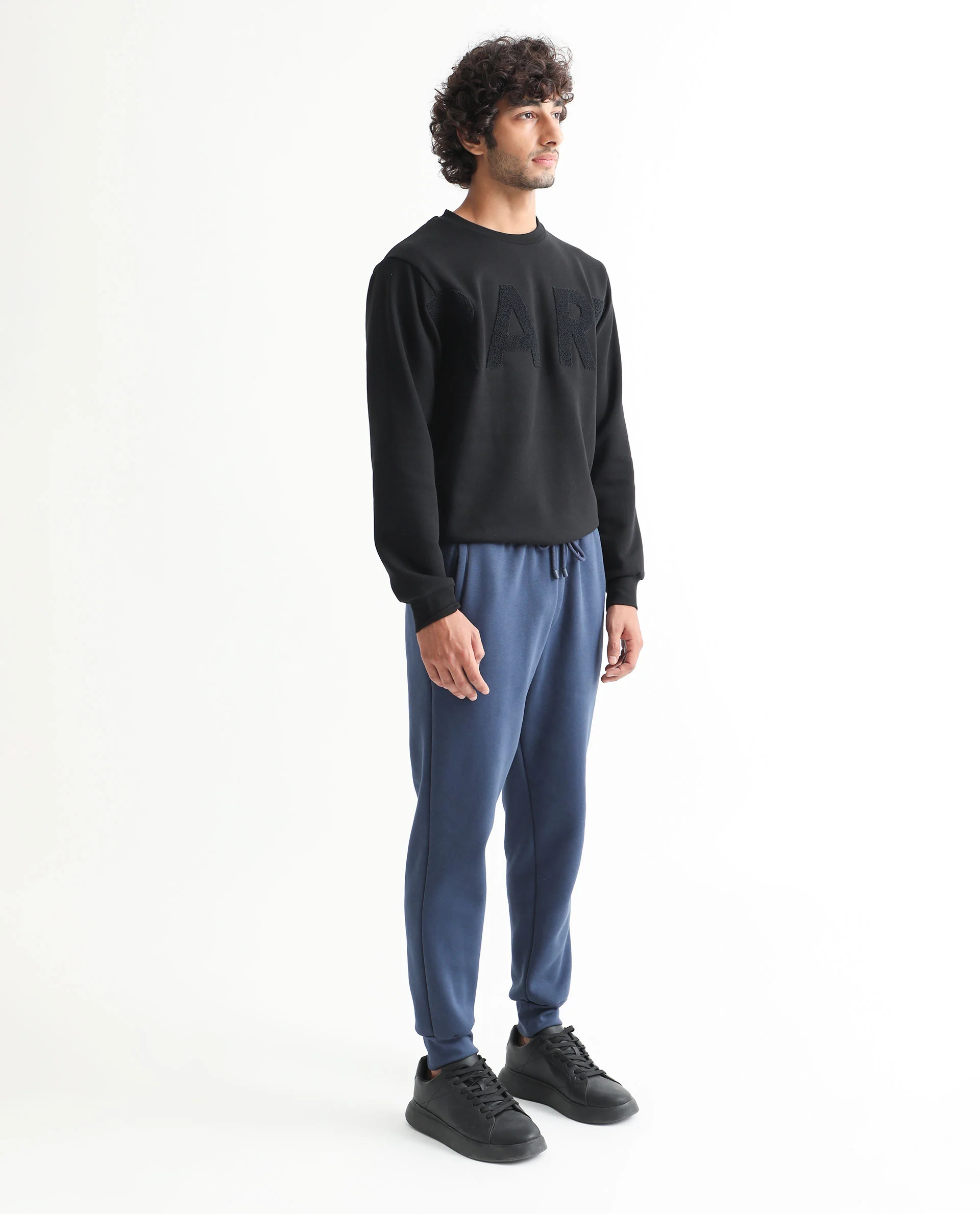 Rare Rabbit Men's Derry Dusky Blue Cotton Plain Regular Fit Joggers - Image 6