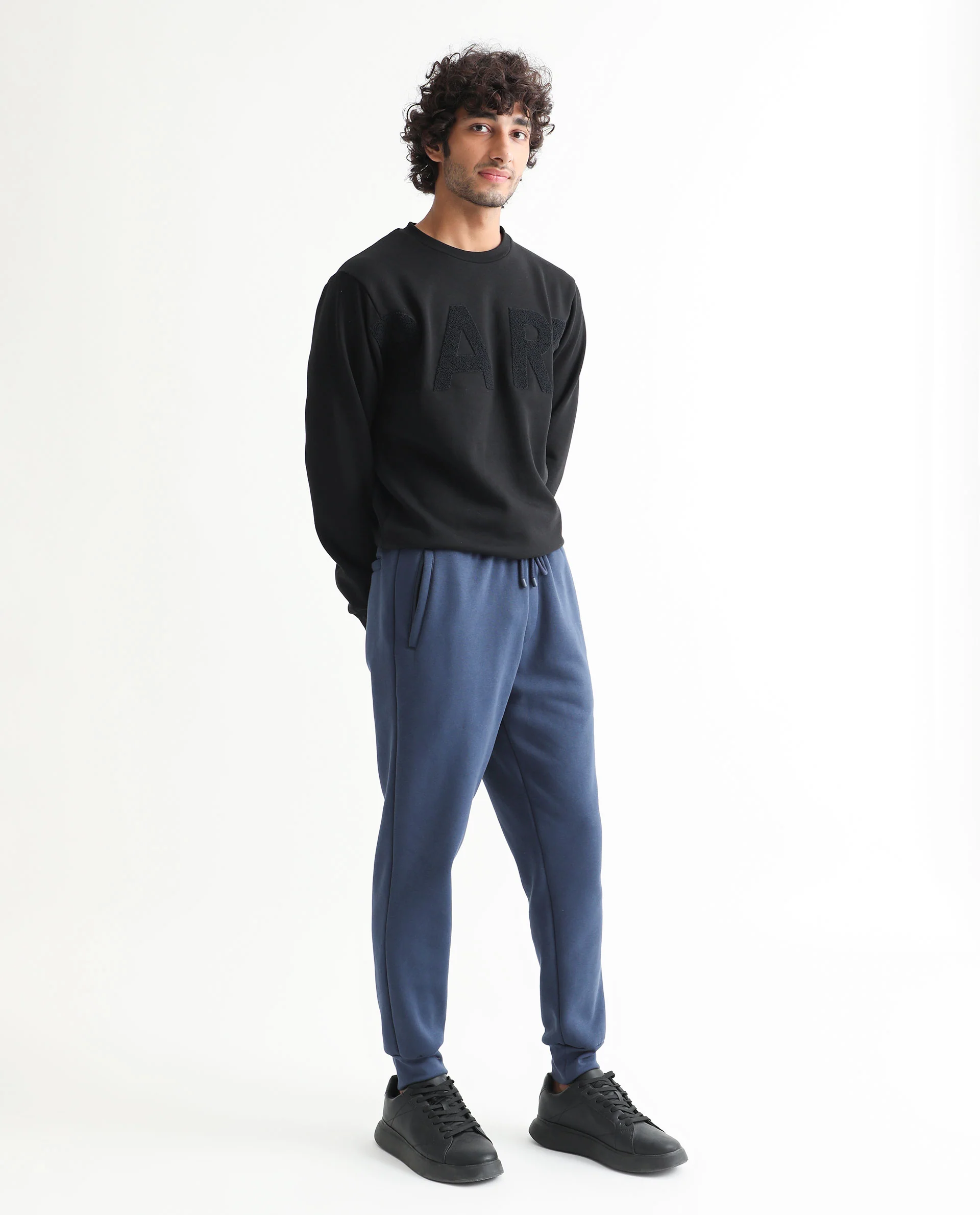 Rare Rabbit Men's Derry Dusky Blue Cotton Plain Regular Fit Joggers - Image 7