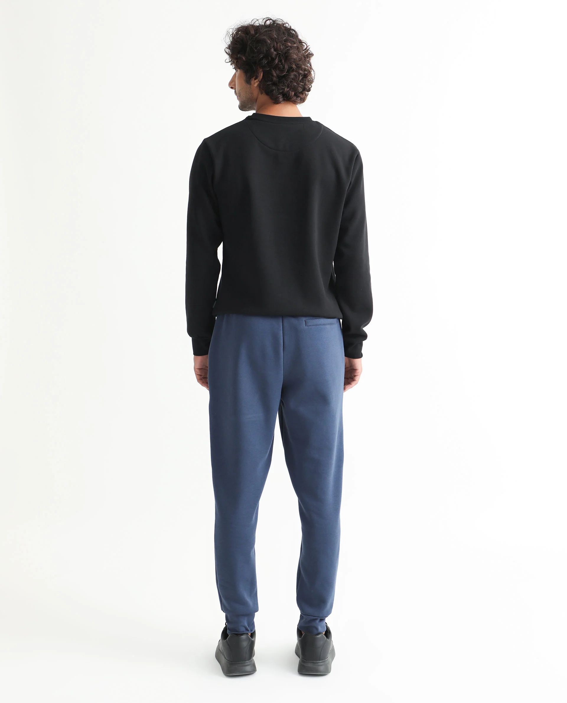Rare Rabbit Men's Derry Dusky Blue Cotton Plain Regular Fit Joggers - Image 9