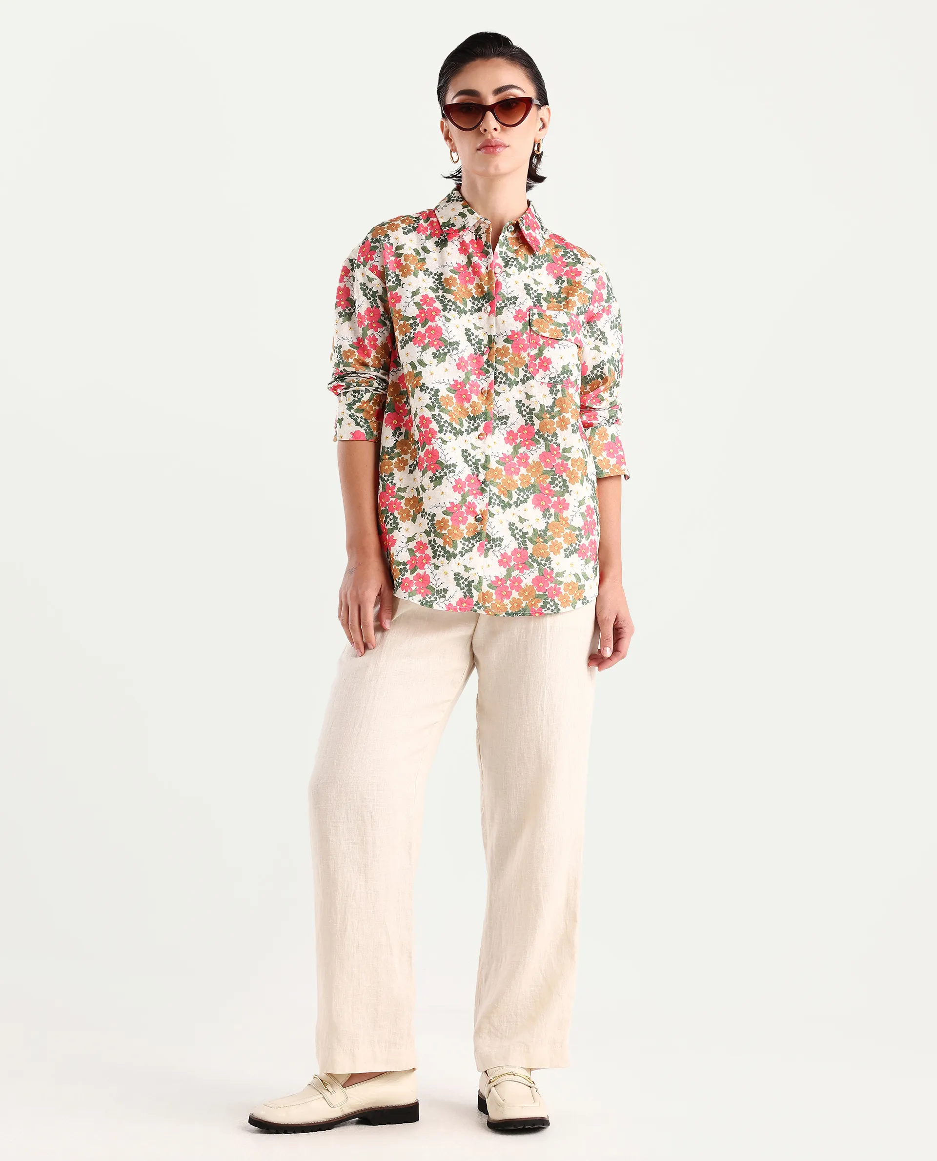 Rareism Women's Desantis Multi Polyester Spread Collar Floral Print Cuffed Sleeve Regular Fit Shirt - Image 2