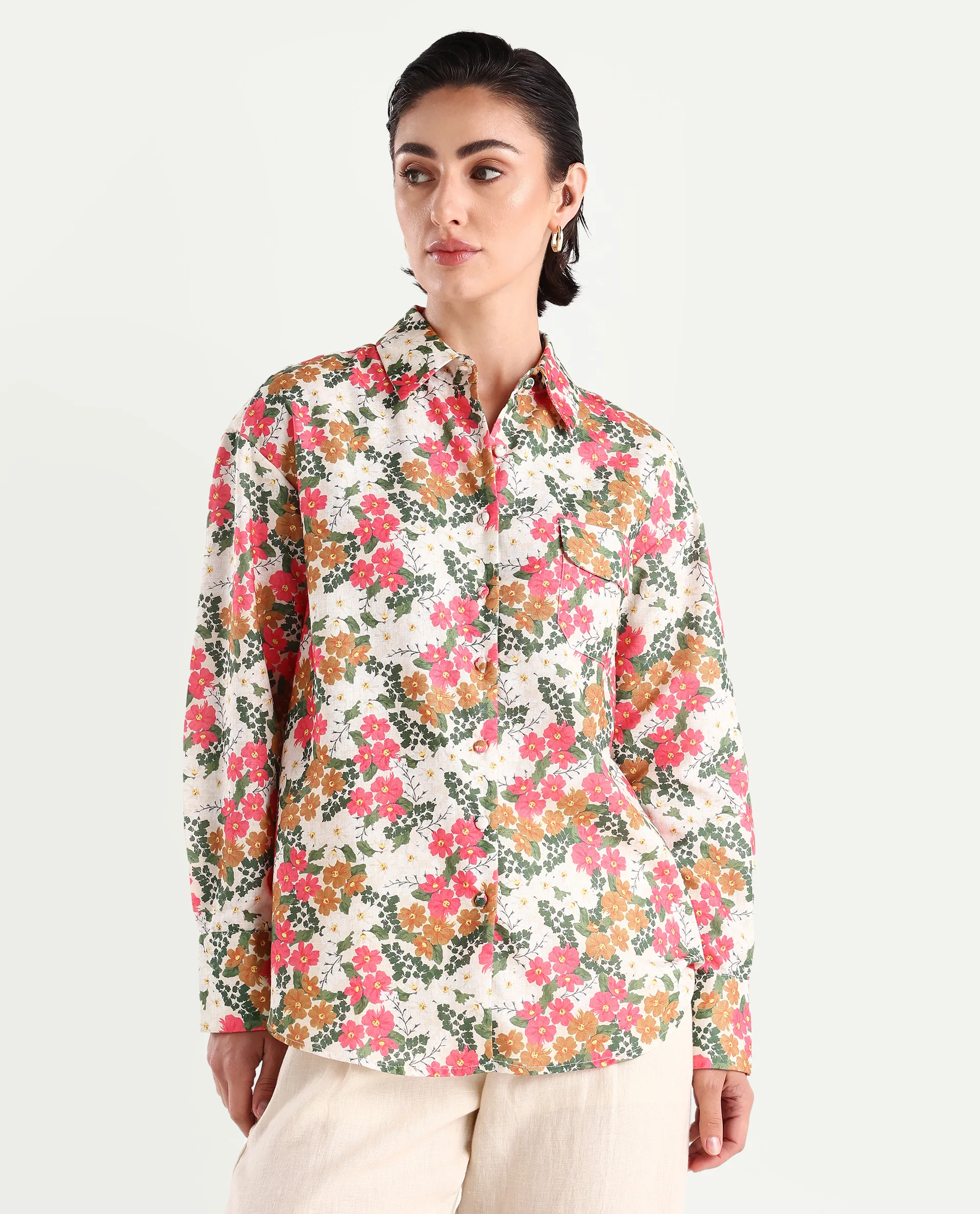 Rareism Women's Desantis Multi Polyester Spread Collar Floral Print Cuffed Sleeve Regular Fit Shirt - Image 3