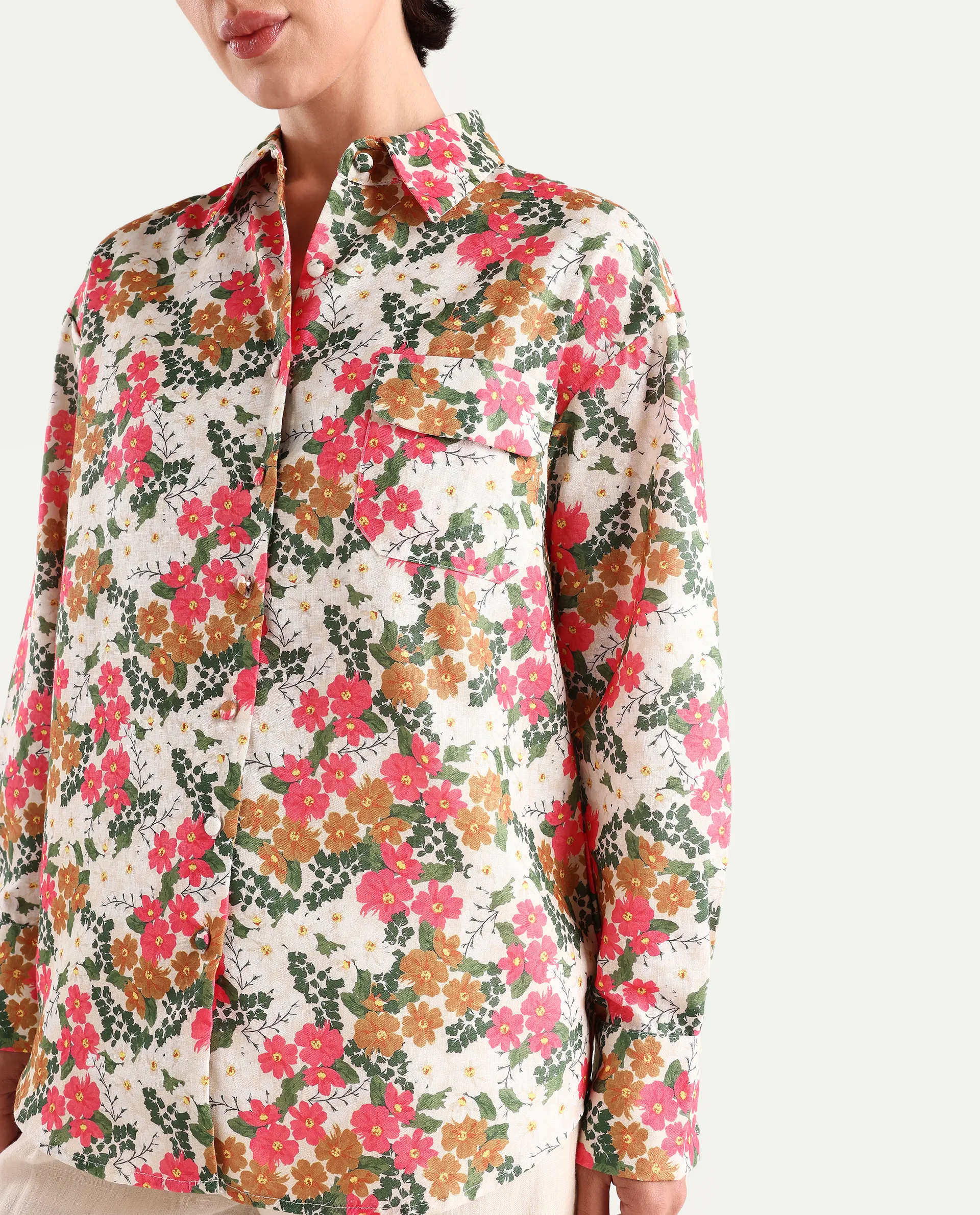 Rareism Women's Desantis Multi Polyester Spread Collar Floral Print Cuffed Sleeve Regular Fit Shirt - Image 4