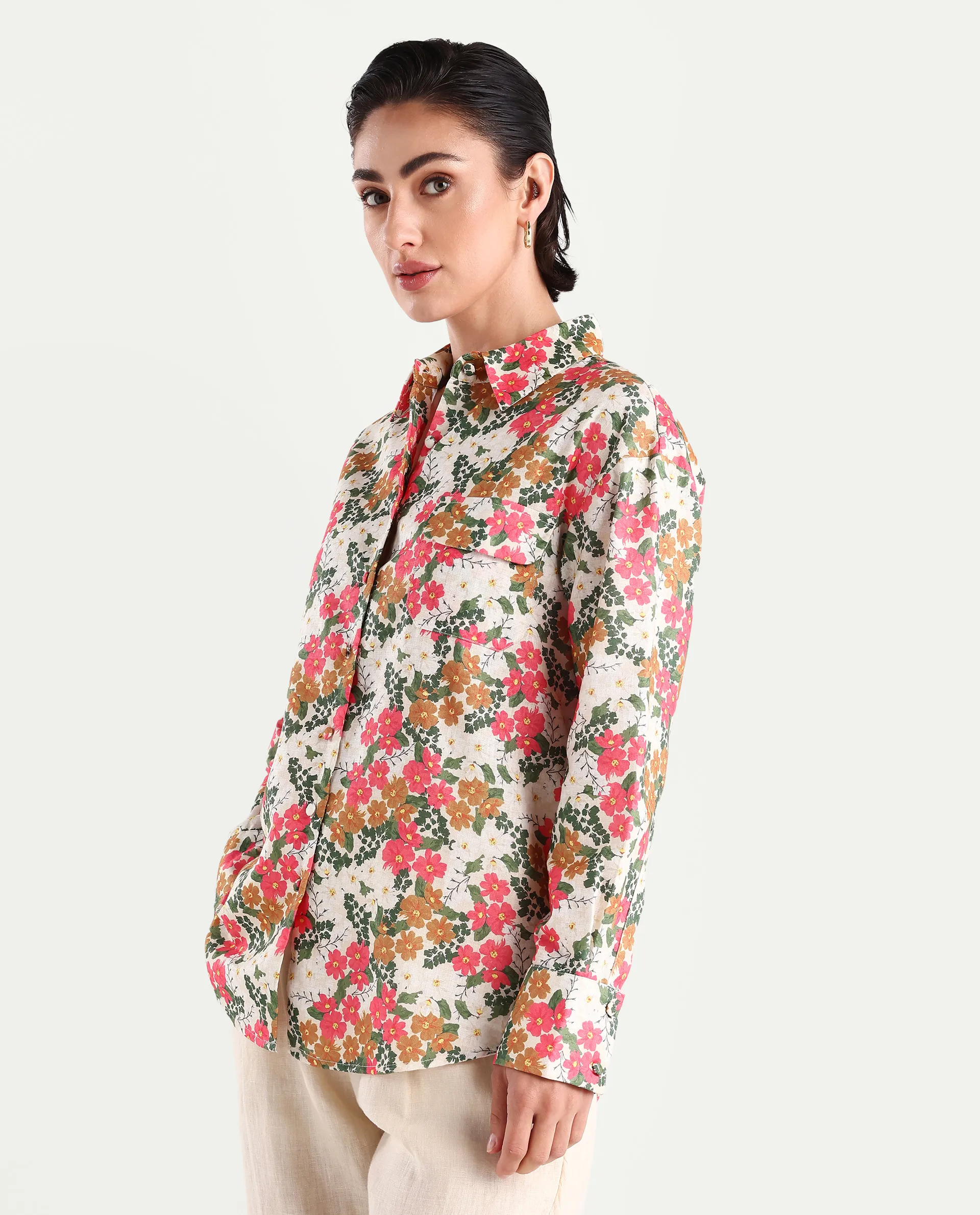 Rareism Women's Desantis Multi Polyester Spread Collar Floral Print Cuffed Sleeve Regular Fit Shirt - Image 5