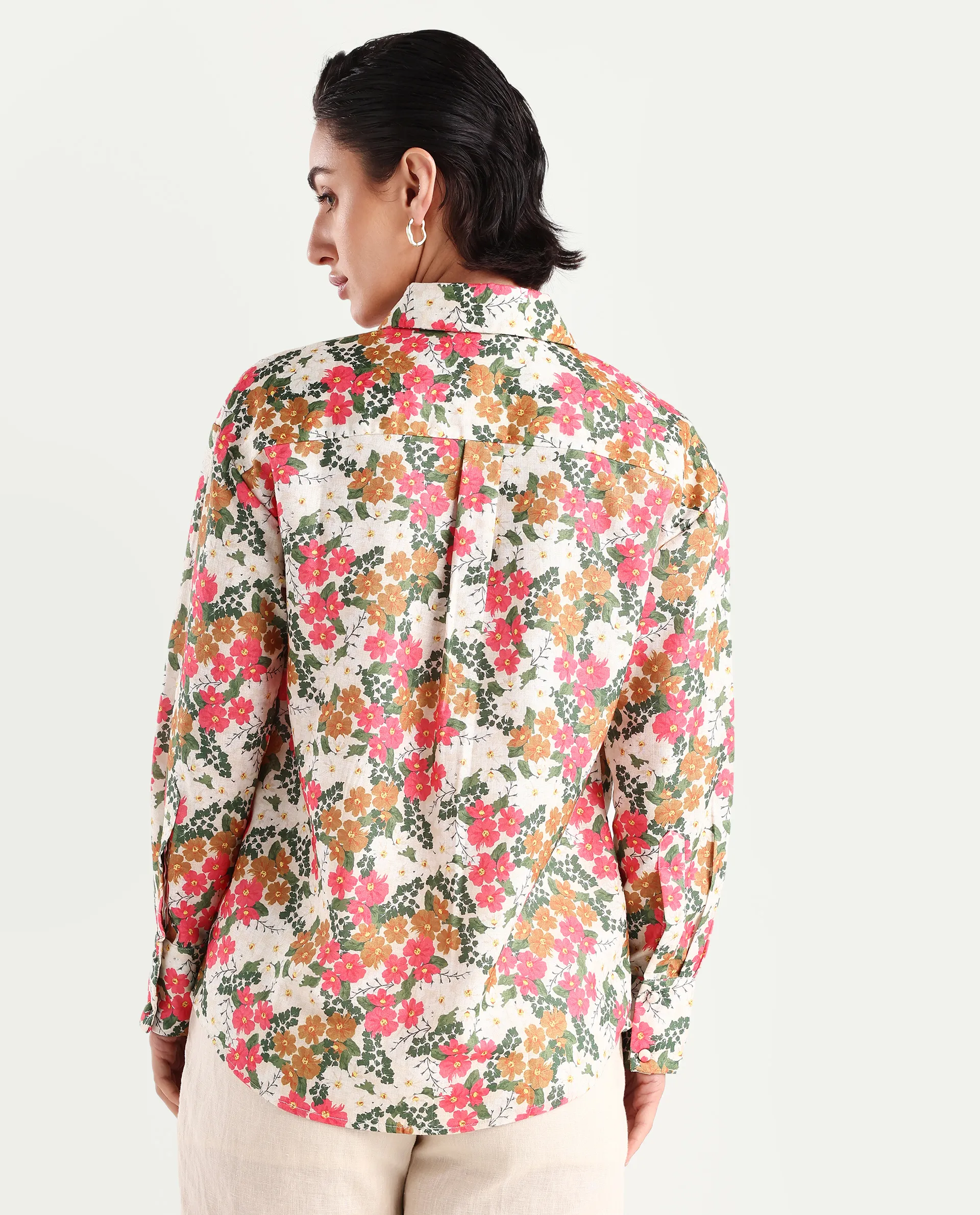 Rareism Women's Desantis Multi Polyester Spread Collar Floral Print Cuffed Sleeve Regular Fit Shirt - Image 7