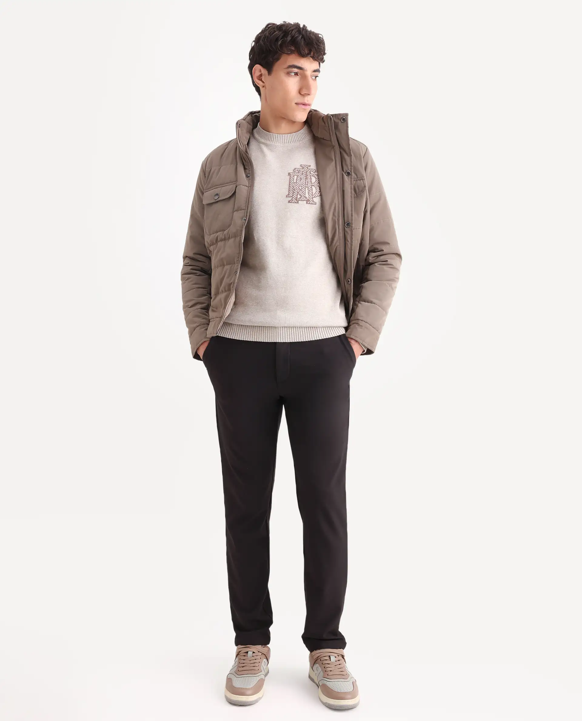 Rare Rabbit Men's Destin Beige Cotton Jacquard Regular Fit Full Sleeve Crew Neck Sweater - Image 2
