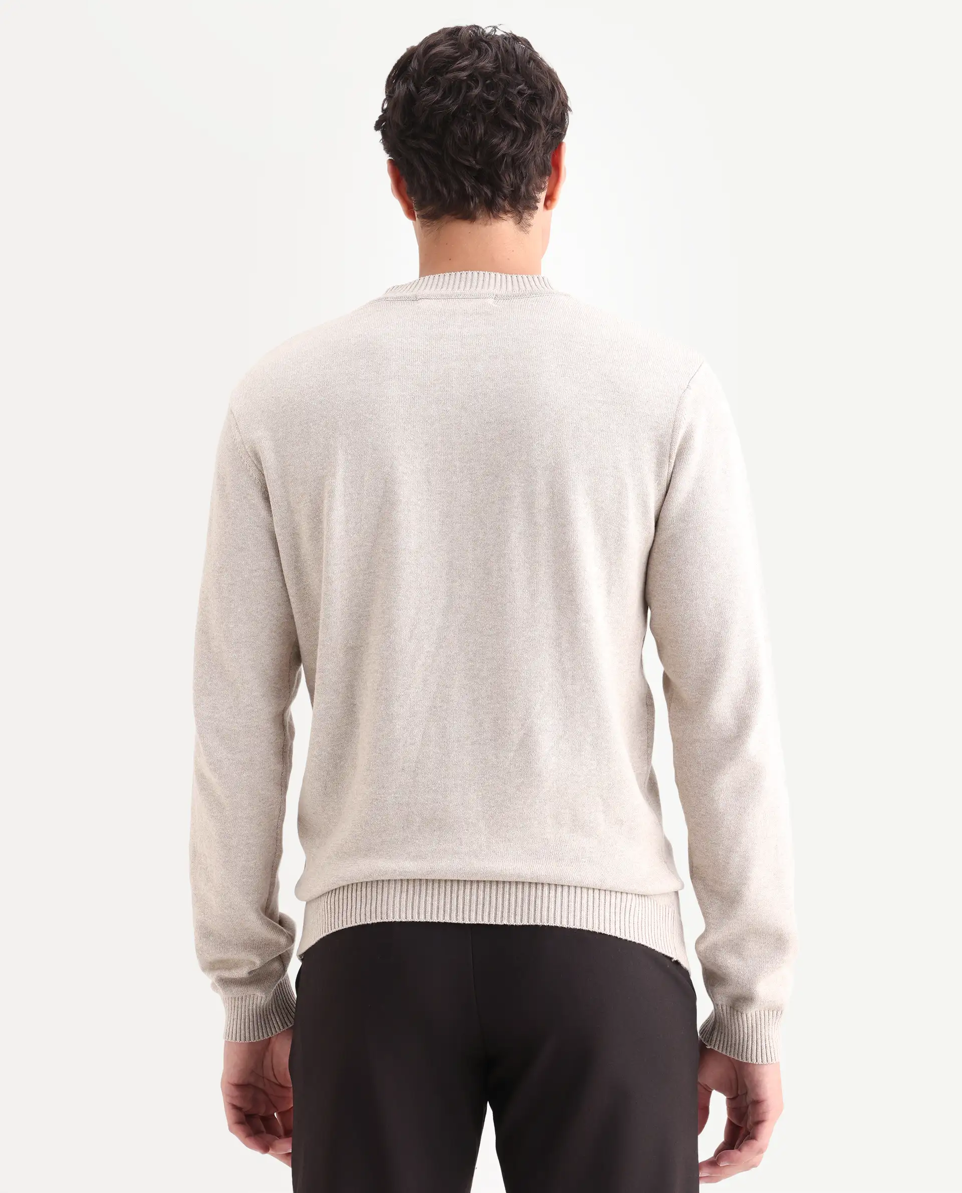 Rare Rabbit Men's Destin Beige Cotton Jacquard Regular Fit Full Sleeve Crew Neck Sweater - Image 7