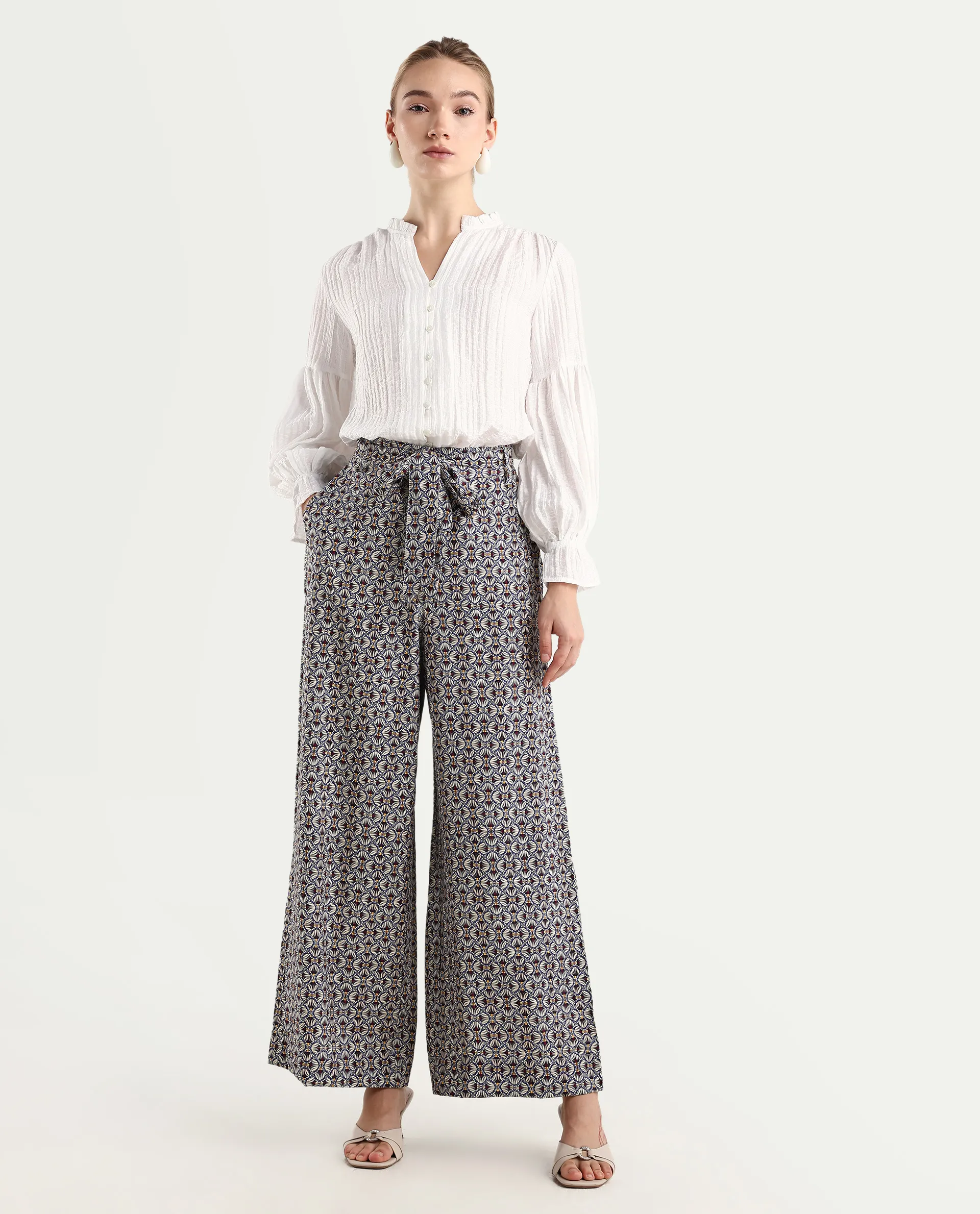 Rareism Women's Detofo Light Multi Nylon Geometric Print Ankle Length Straight Fit Trouser - Image 3