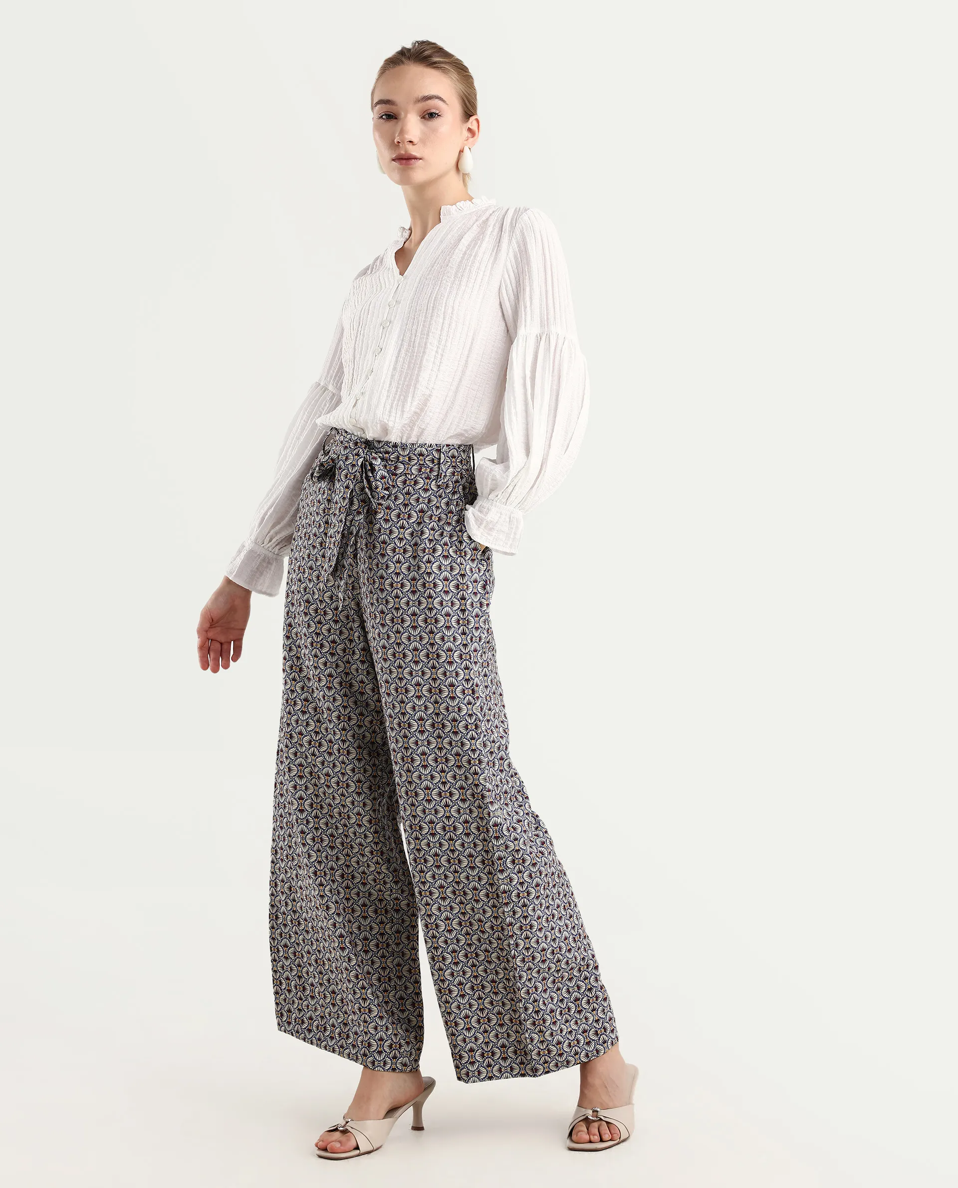 Rareism Women's Detofo Light Multi Nylon Geometric Print Ankle Length Straight Fit Trouser - Image 5
