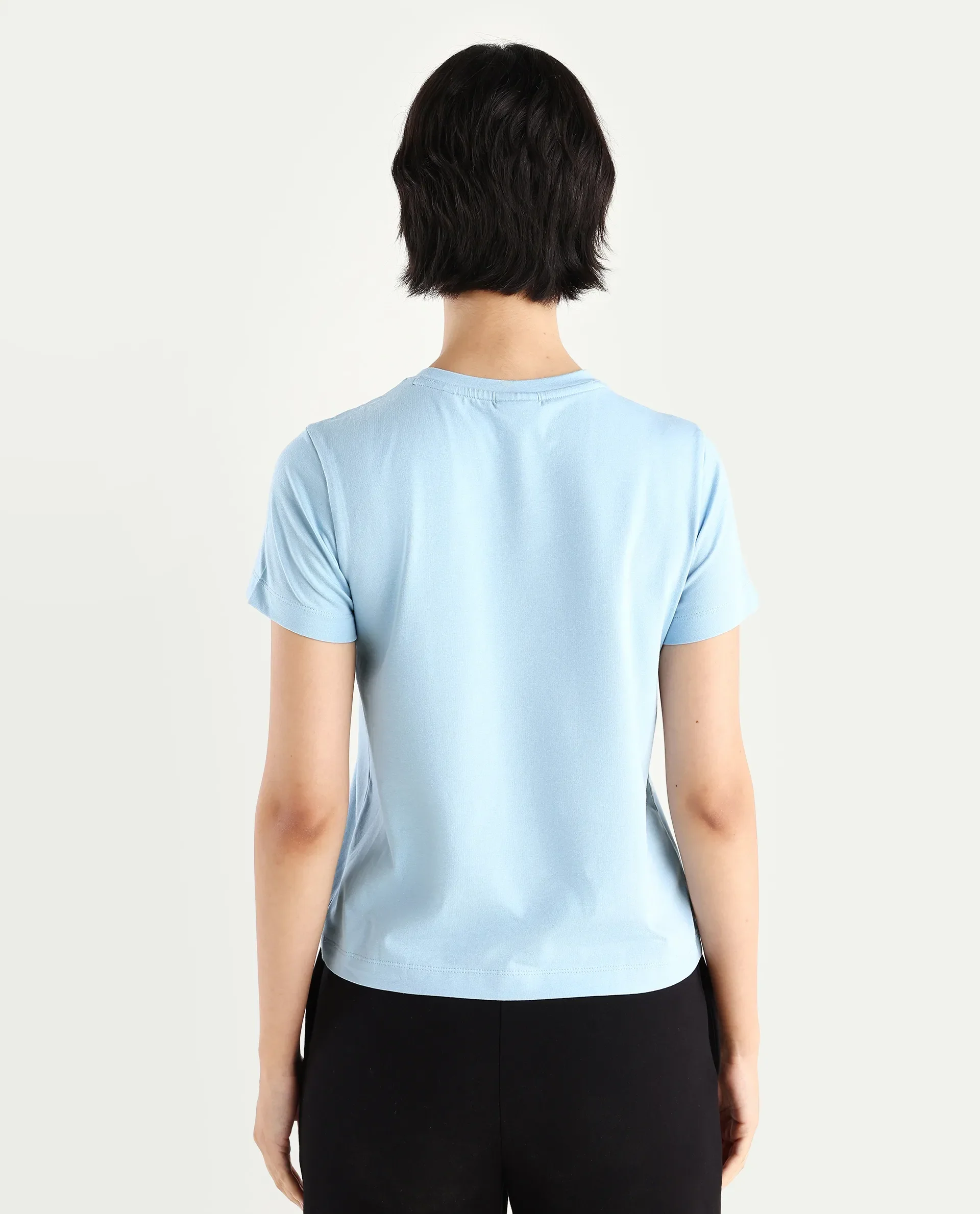Rareism Women's Detti Light Blue Cotton Blend Crew Neck Graphic Print Regular Fit T-Shirt - Image 8