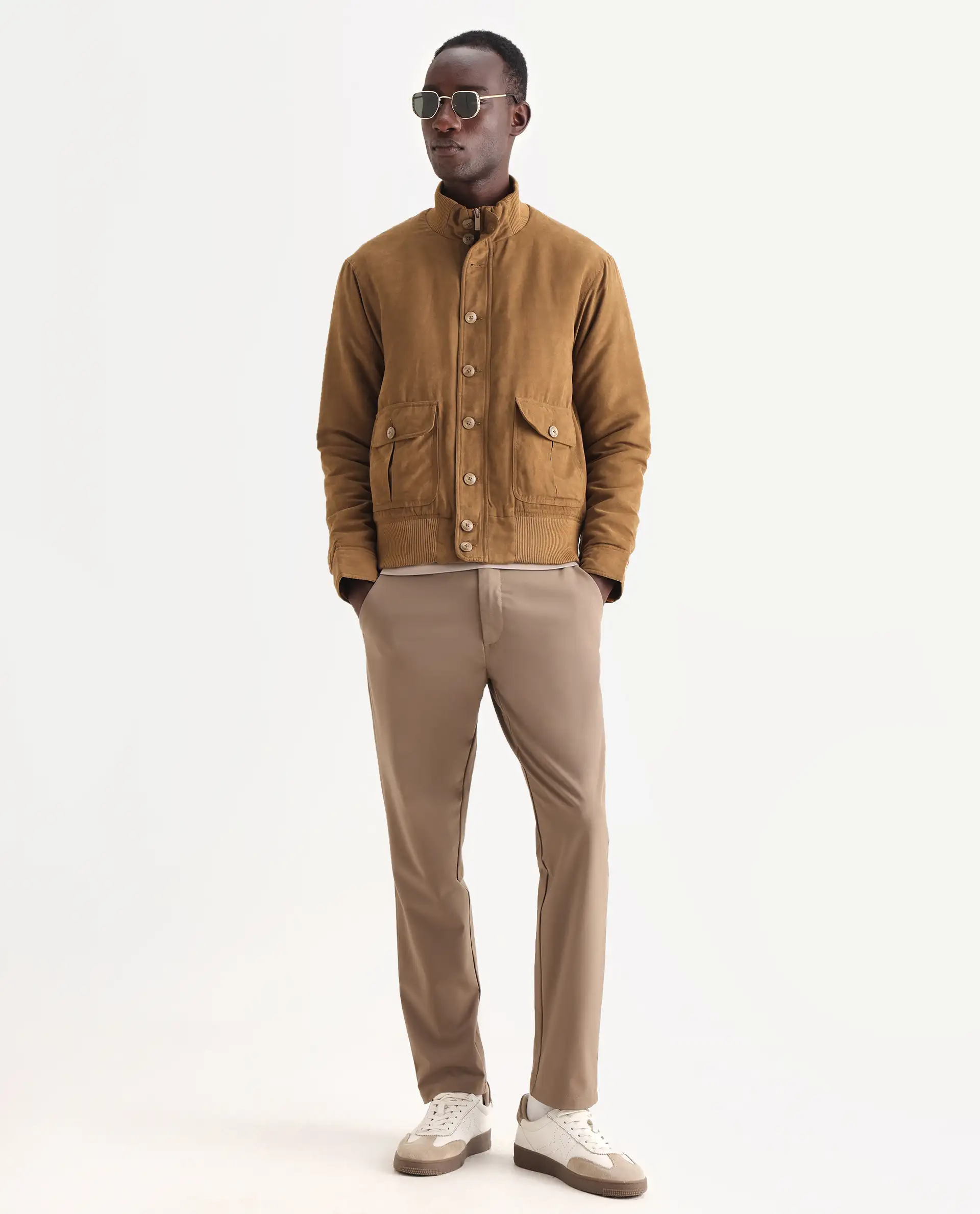 Rare Rabbit Men's Deue Brown Polyester Plain Regular Fit Full Sleeve Ribbed Collar Jacket - Image 2