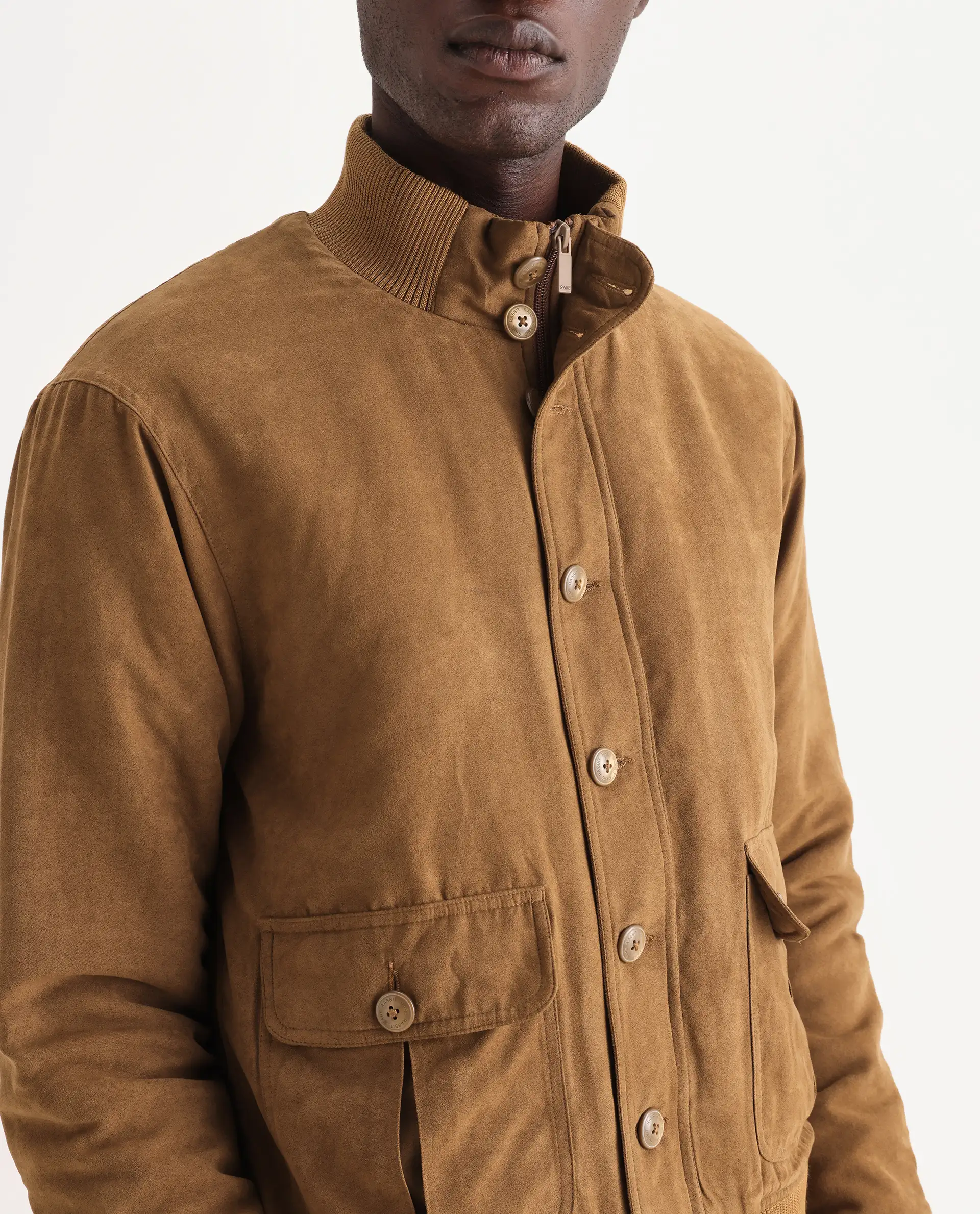 Rare Rabbit Men's Deue Brown Polyester Plain Regular Fit Full Sleeve Ribbed Collar Jacket - Image 3