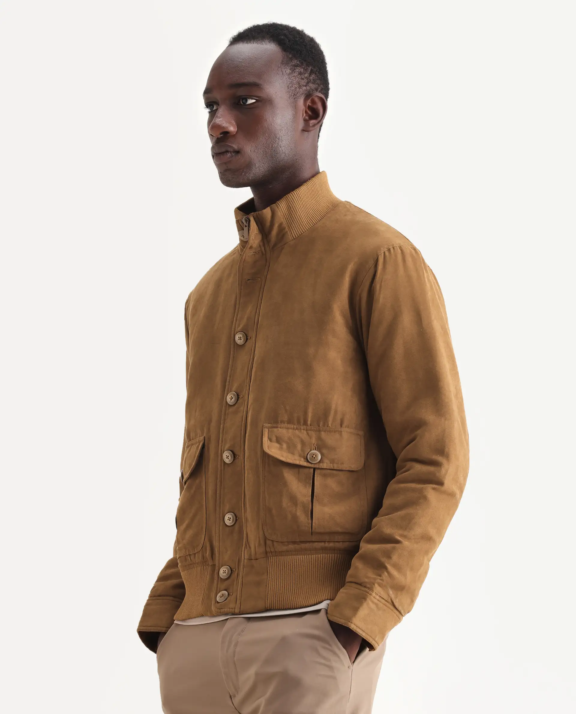 Rare Rabbit Men's Deue Brown Polyester Plain Regular Fit Full Sleeve Ribbed Collar Jacket - Image 5