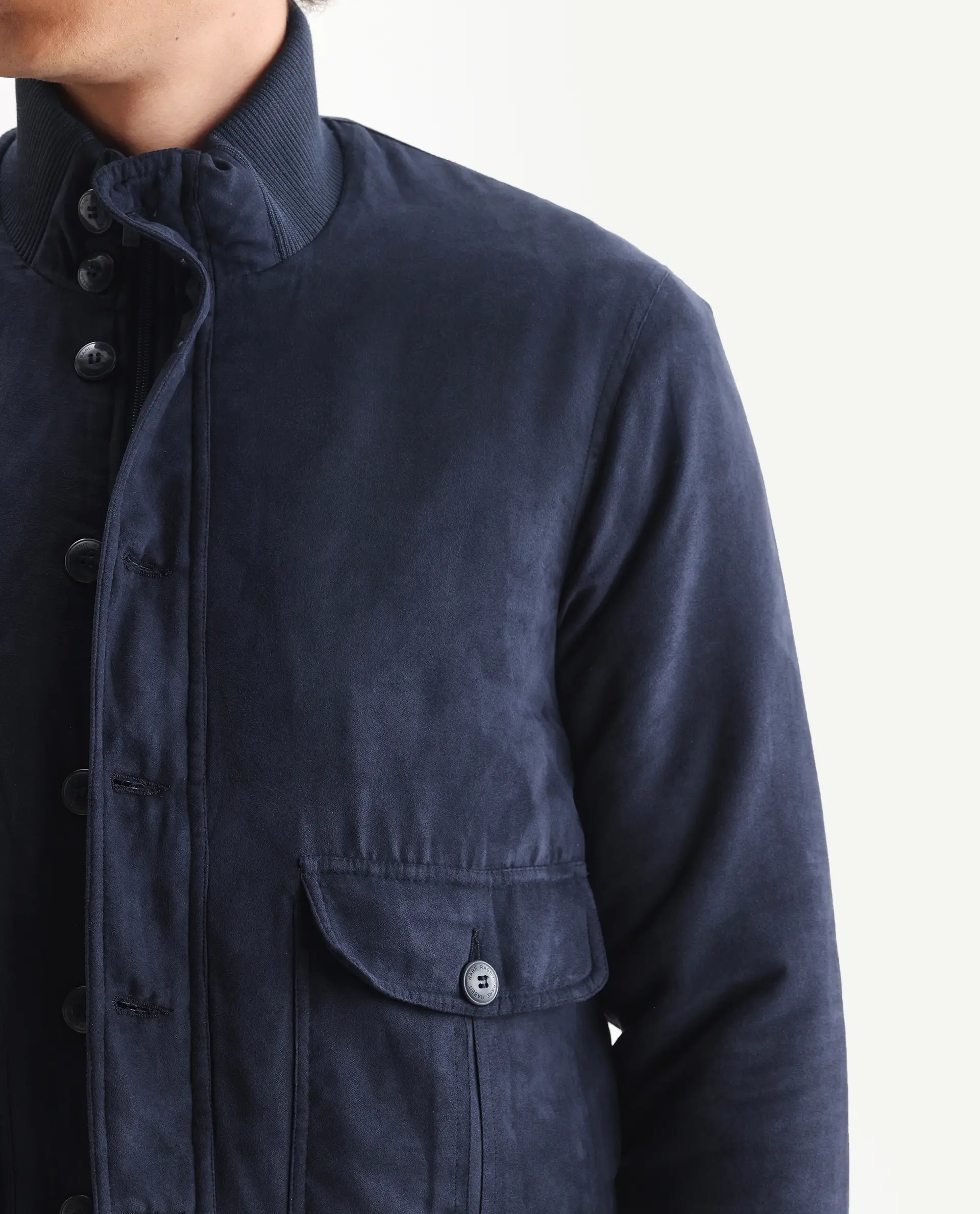 Rare Rabbit Men's Deue Navy Polyester Plain Regular Fit Full Sleeve Ribbed Collar Jacket - Image 3
