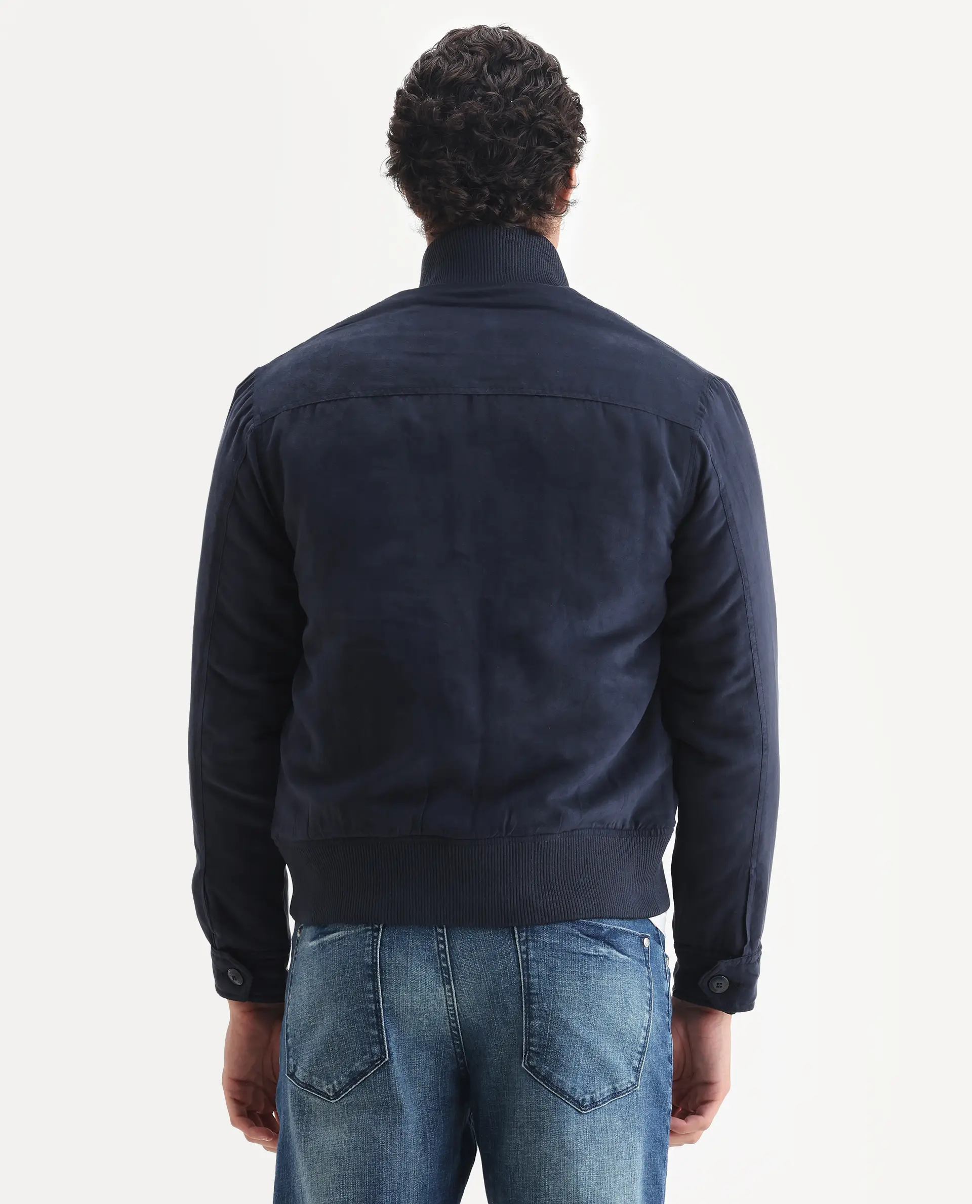 Rare Rabbit Men's Deue Navy Polyester Plain Regular Fit Full Sleeve Ribbed Collar Jacket - Image 7