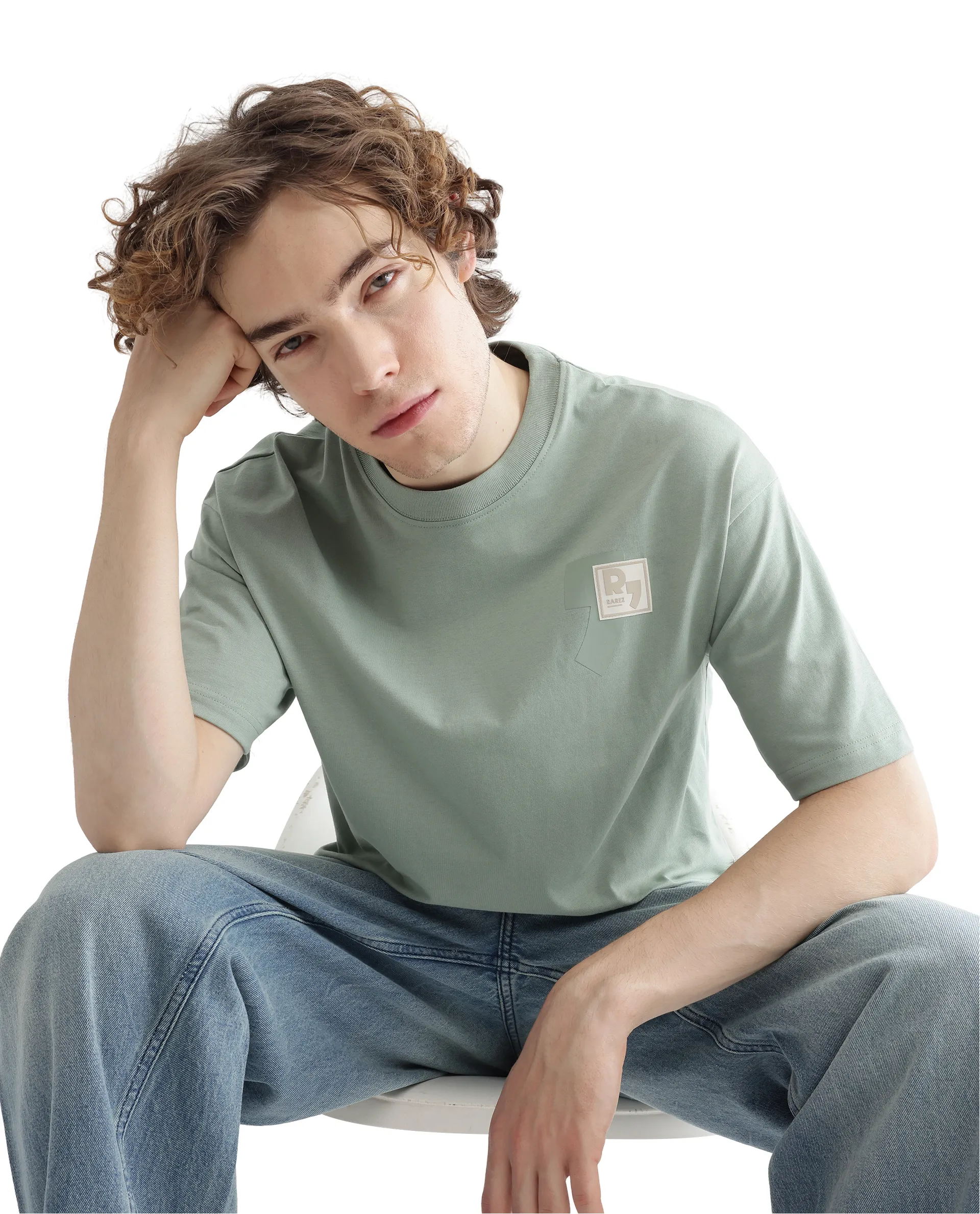 Rare Rabbit Men's Deus Dusky Green Cotton Hd Print Boxy Fit Half Sleeve Crew Neck T-Shirt - Image 2