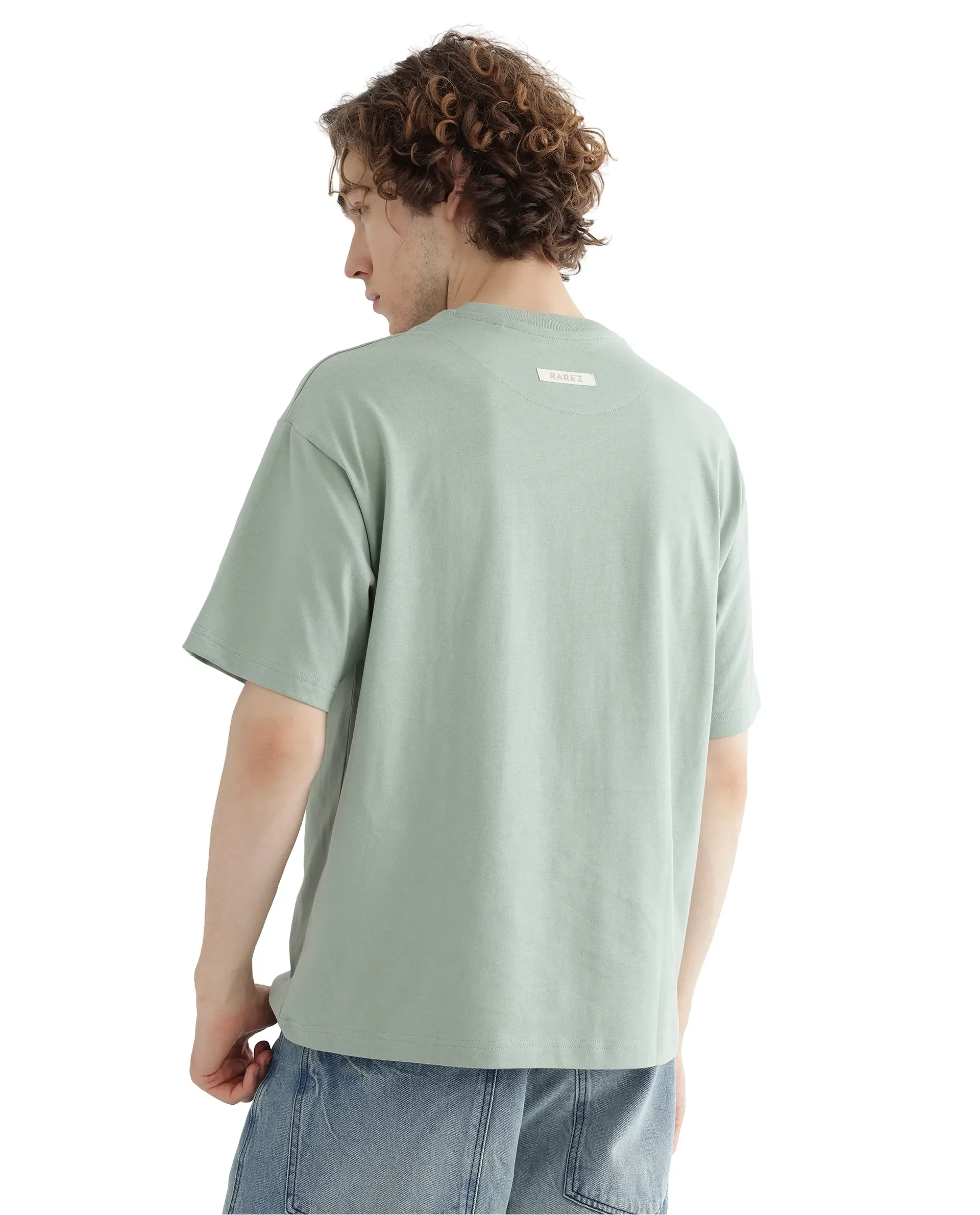 Rare Rabbit Men's Deus Dusky Green Cotton Hd Print Boxy Fit Half Sleeve Crew Neck T-Shirt - Image 5