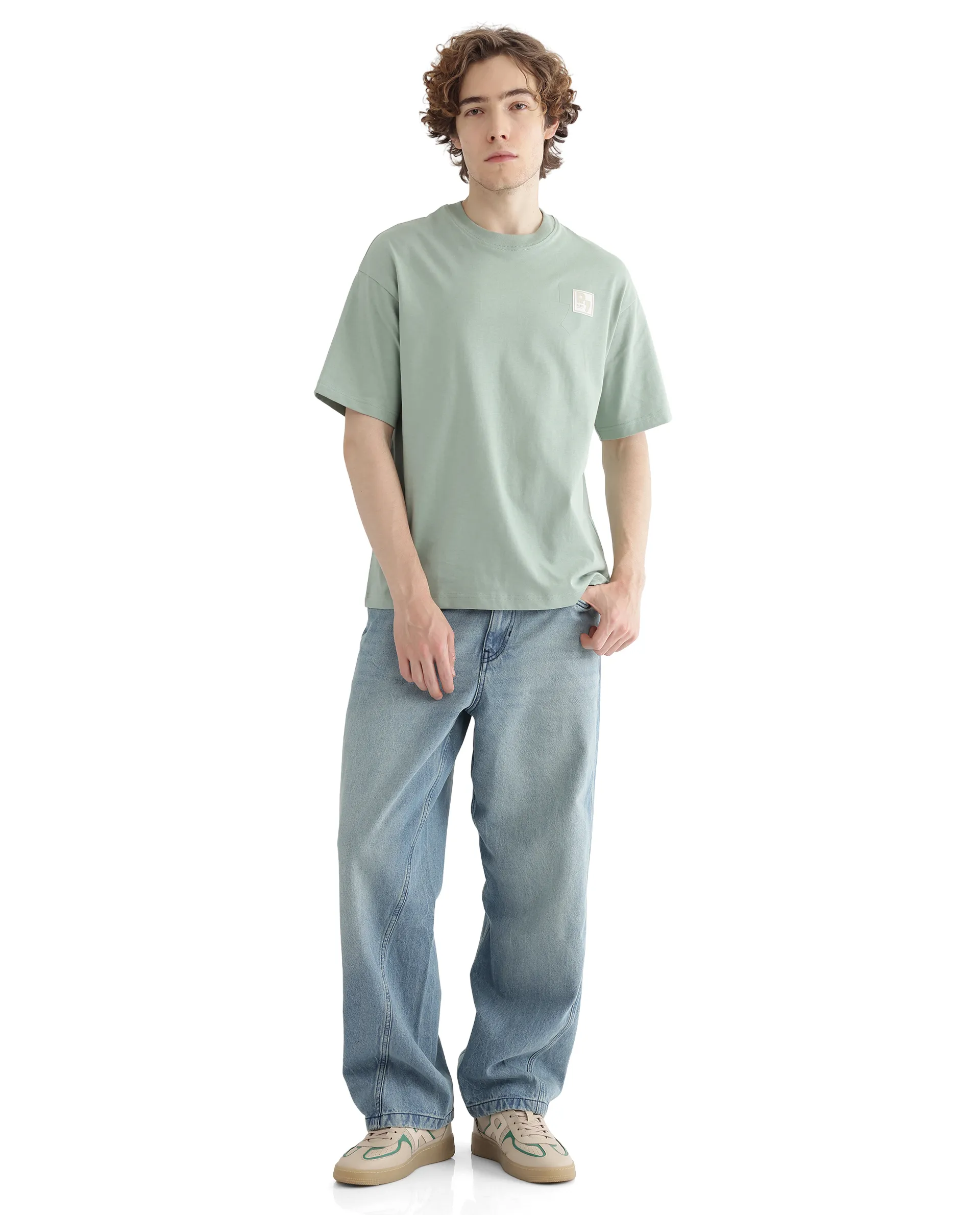 Rare Rabbit Men's Deus Dusky Green Cotton Hd Print Boxy Fit Half Sleeve Crew Neck T-Shirt - Image 6