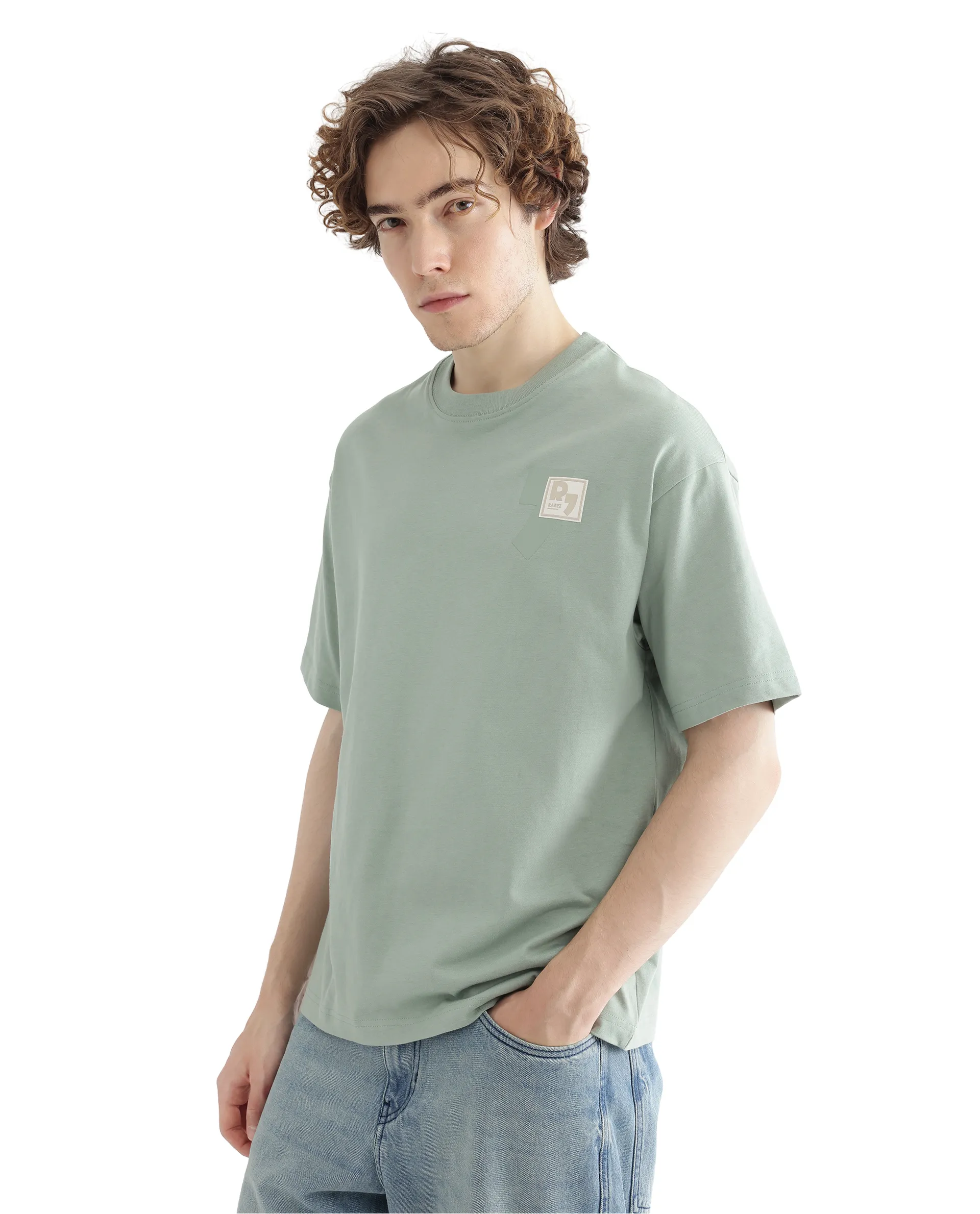 Rare Rabbit Men's Deus Dusky Green Cotton Hd Print Boxy Fit Half Sleeve Crew Neck T-Shirt - Image 7