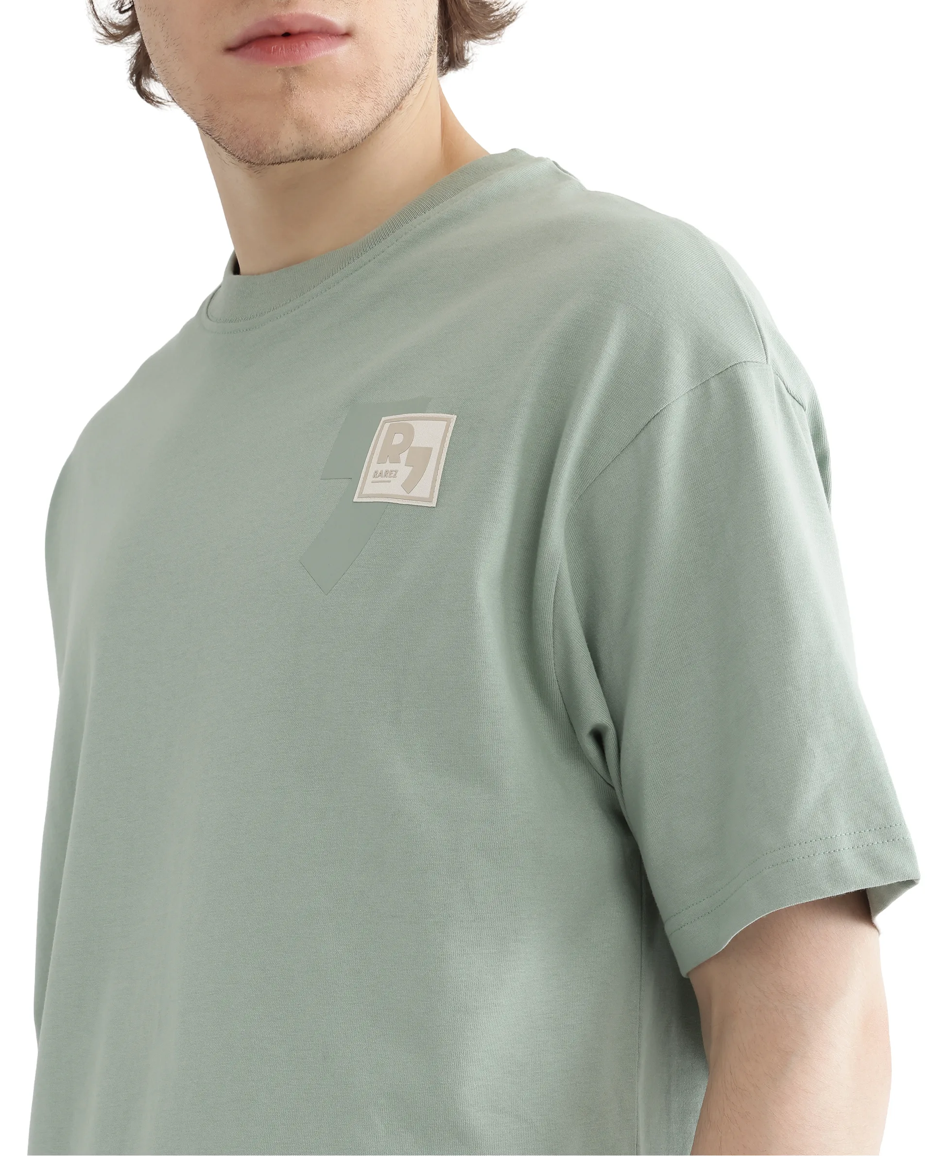 Rare Rabbit Men's Deus Dusky Green Cotton Hd Print Boxy Fit Half Sleeve Crew Neck T-Shirt - Image 9