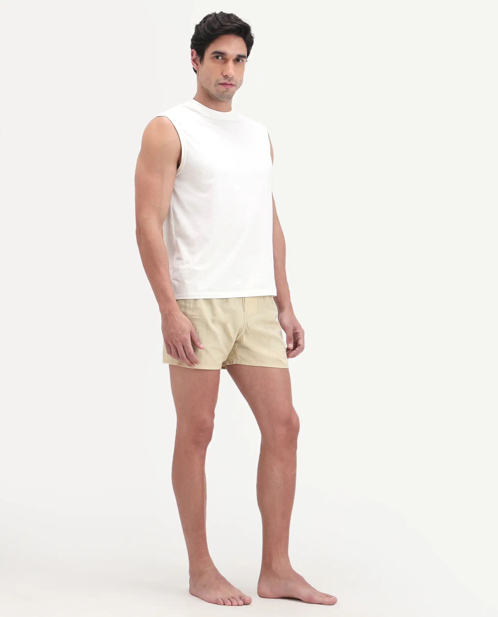 Rare Rabbit Men's Deval Beige Cotton Blend Fabric Regular Fit Checks Boxer - Image 5