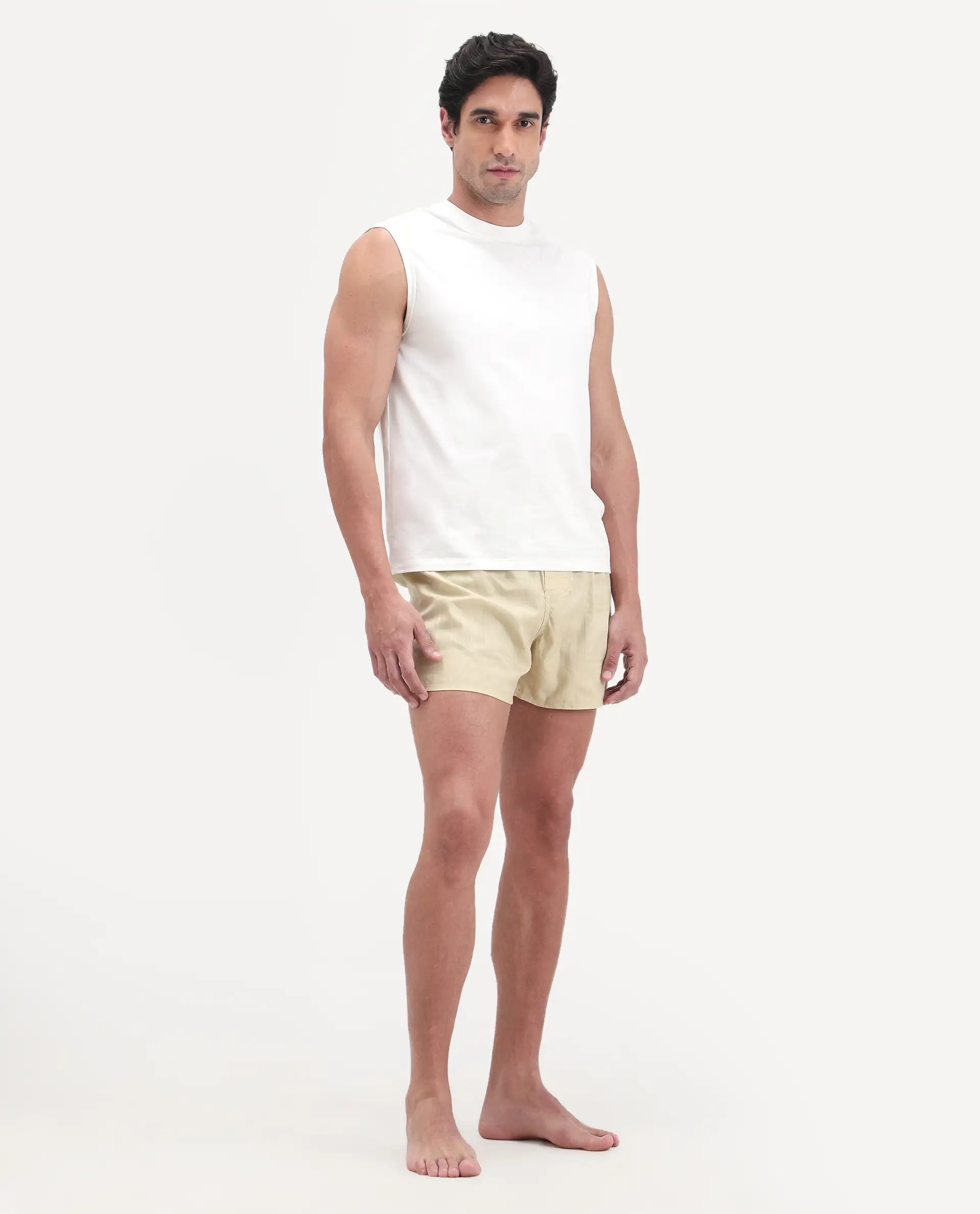 Rare Rabbit Men's Deval Beige Cotton Blend Fabric Regular Fit Checks Boxer - Image 6