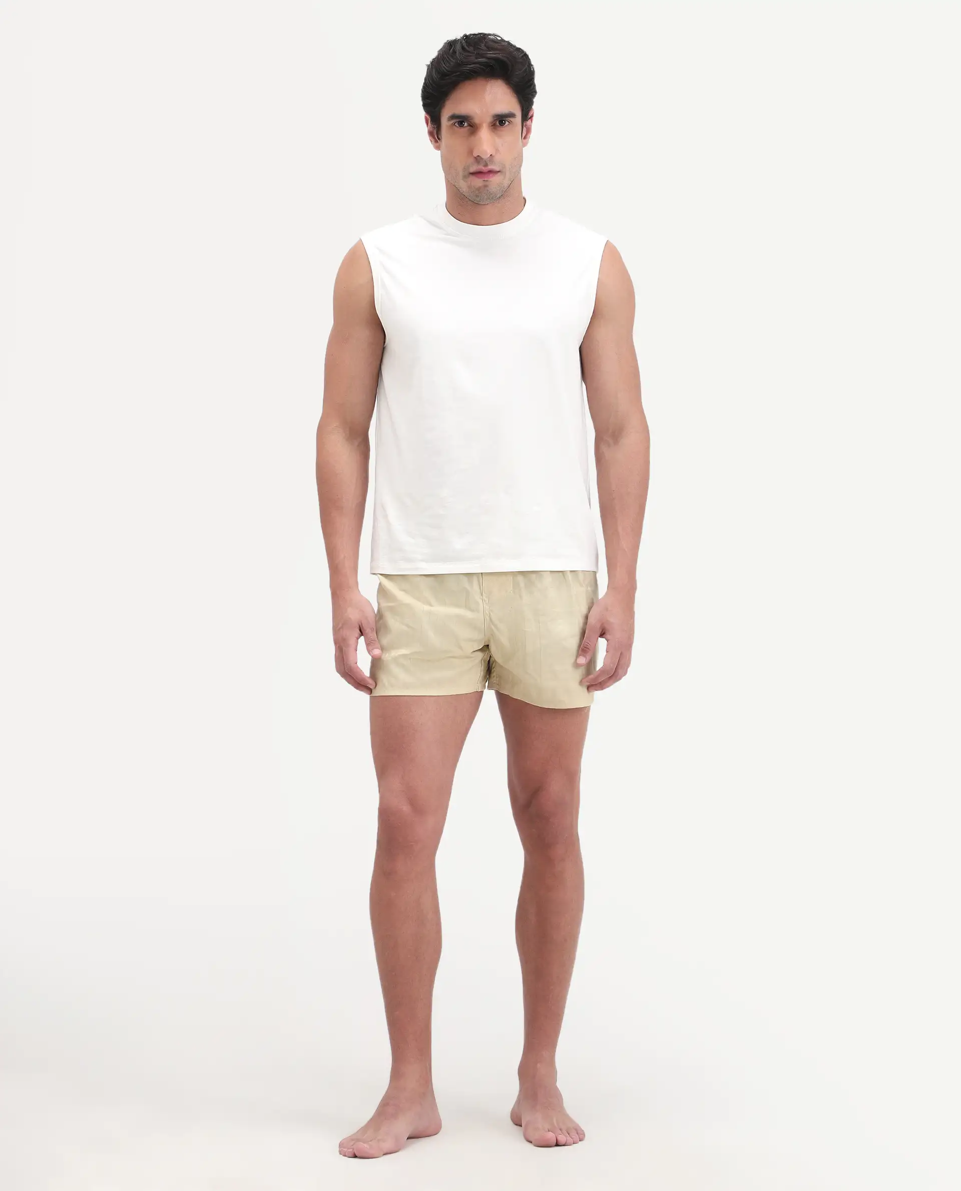 Rare Rabbit Men's Deval Beige Cotton Blend Fabric Regular Fit Checks Boxer - Image 7