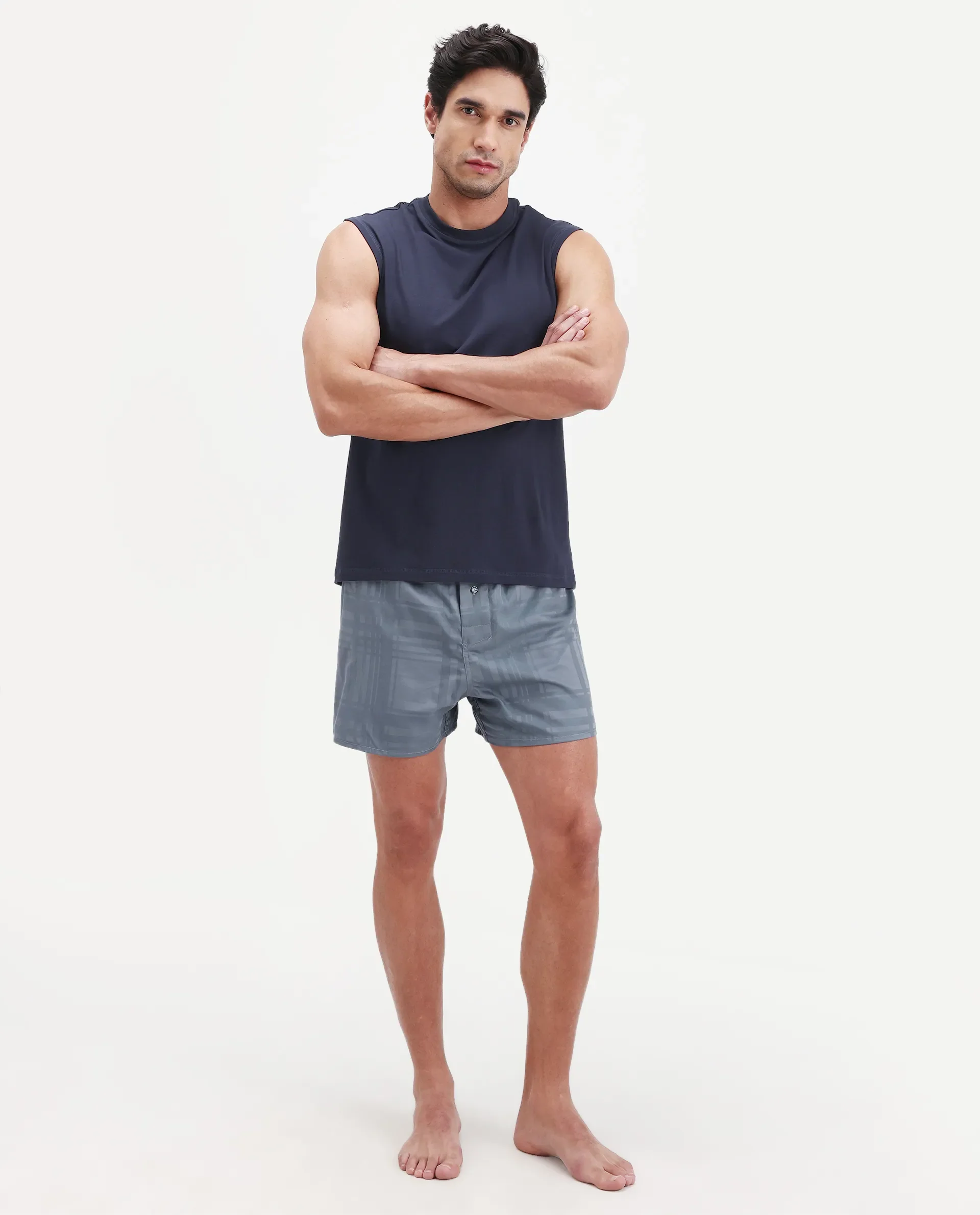 Rare Rabbit Men's Deval Dark Grey Cotton Blend Fabric Regular Fit Checks Boxer - Image 3
