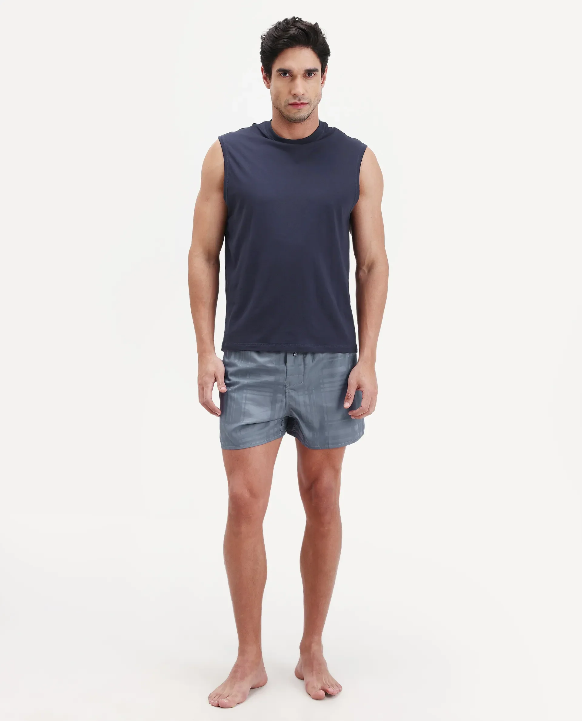 Rare Rabbit Men's Deval Dark Grey Cotton Blend Fabric Regular Fit Checks Boxer - Image 4