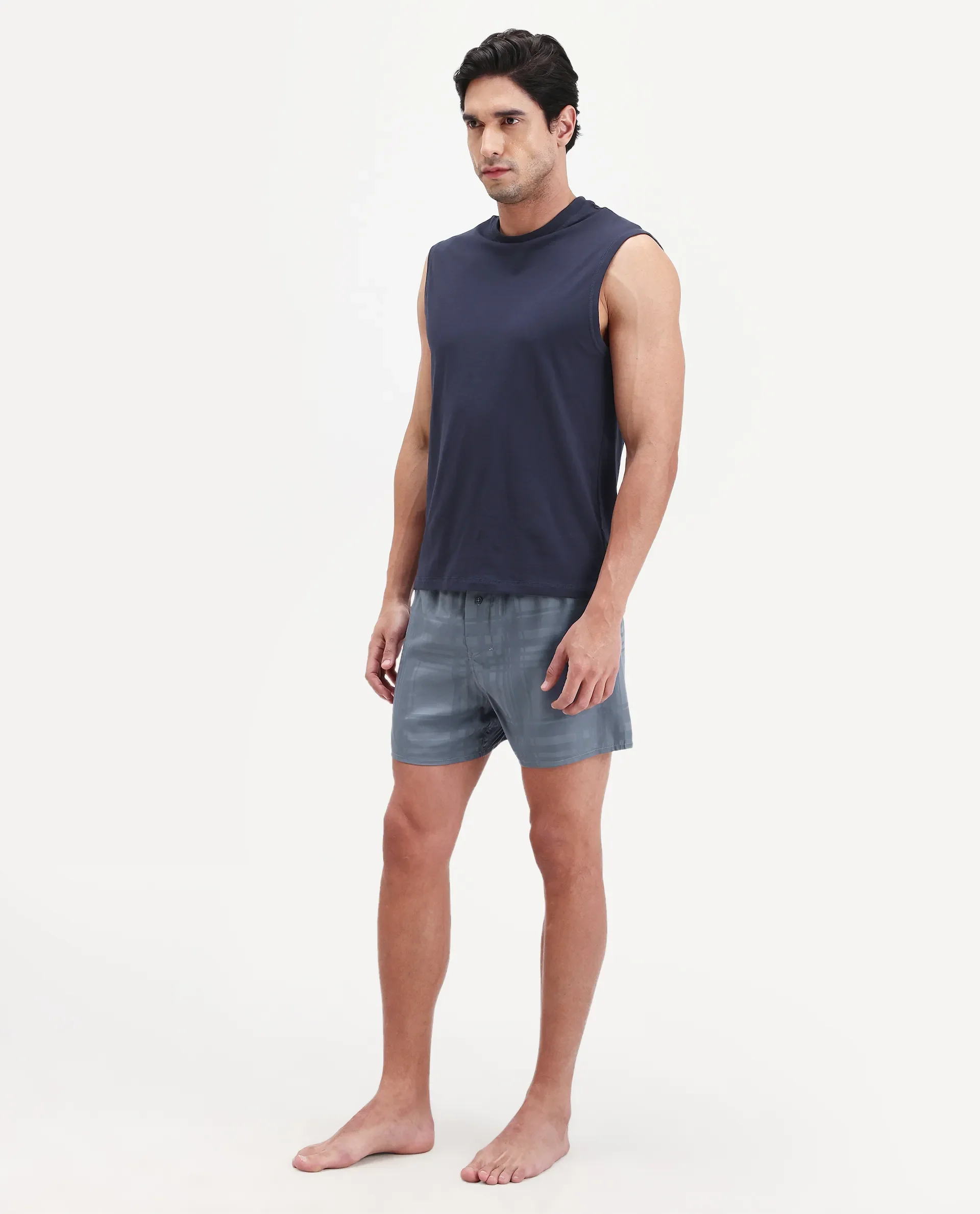 Rare Rabbit Men's Deval Dark Grey Cotton Blend Fabric Regular Fit Checks Boxer - Image 5