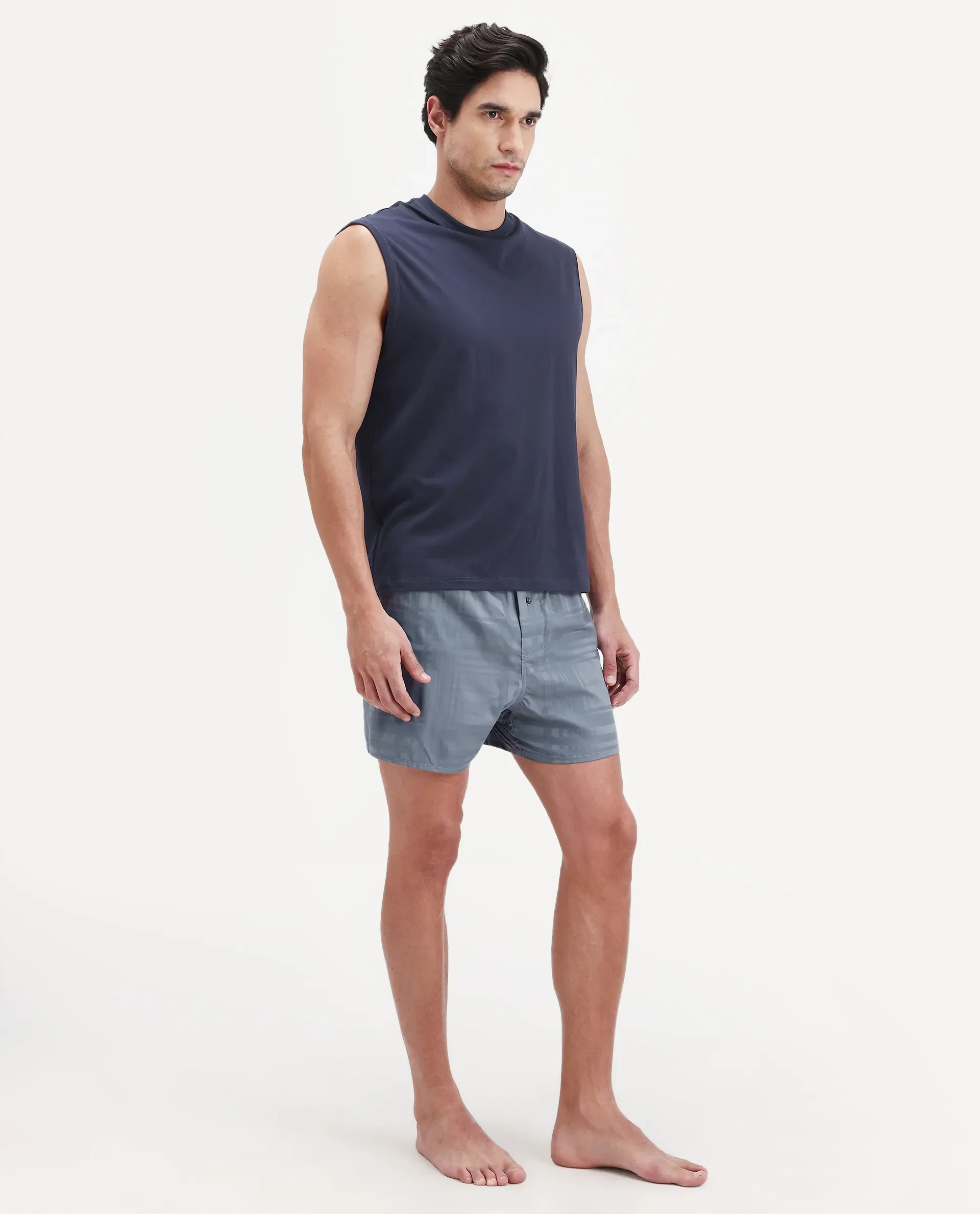 Rare Rabbit Men's Deval Dark Grey Cotton Blend Fabric Regular Fit Checks Boxer - Image 6